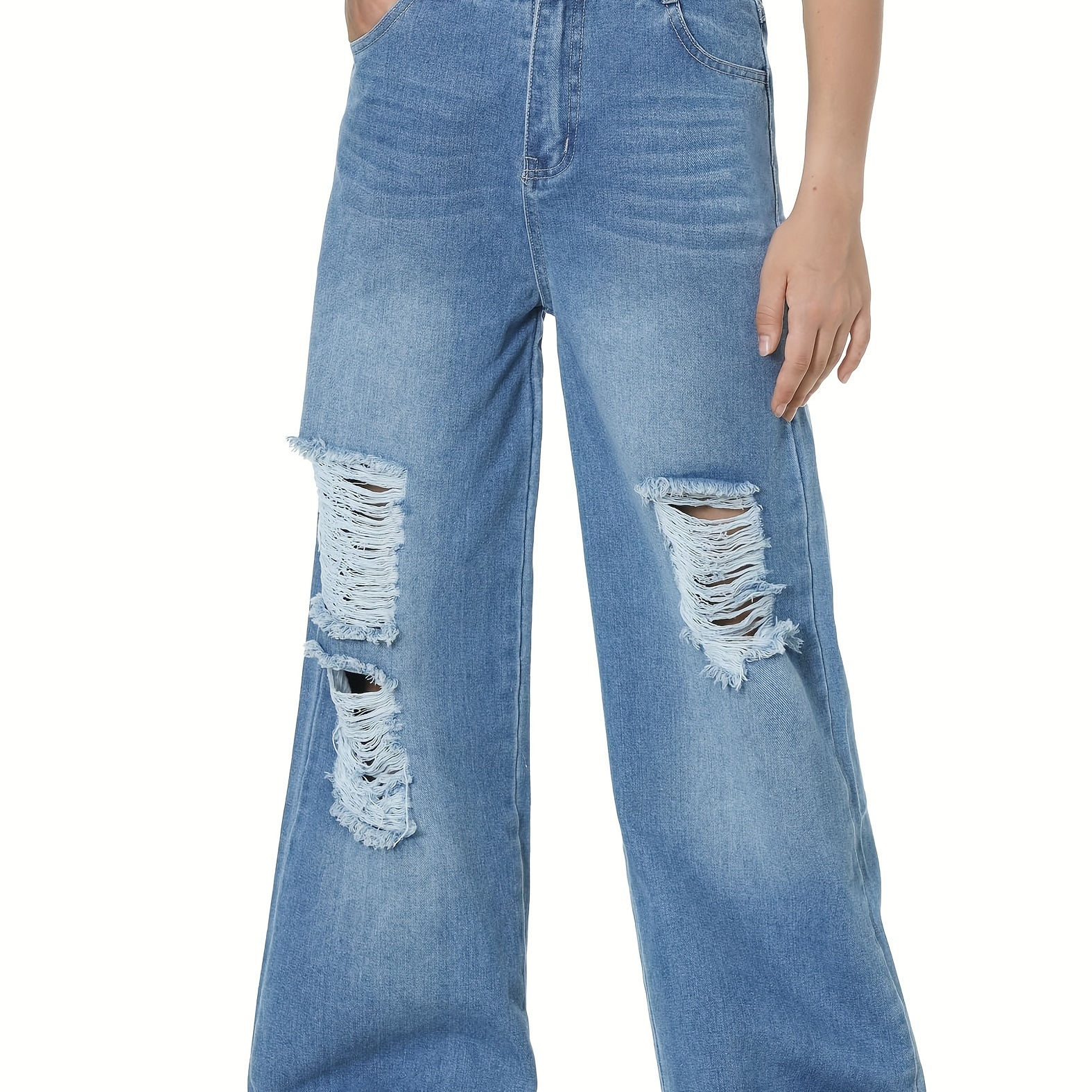 

Exarus Girls Wide-leg Ripped Jeans Loose Versatile Casual Denim Trousers With Pockets For 6-14y