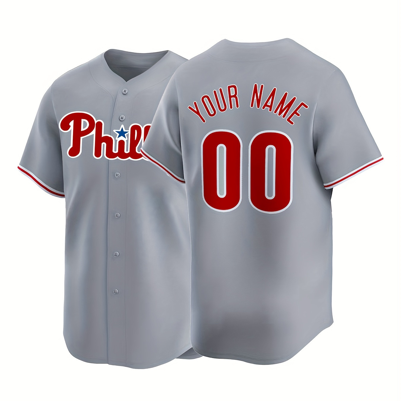 

Customized Name And Number, Philly Embroidery Men's Baseball Jersey, Short Sleeve Button Up Sport Tops For Summer Training And Outdoors Wear
