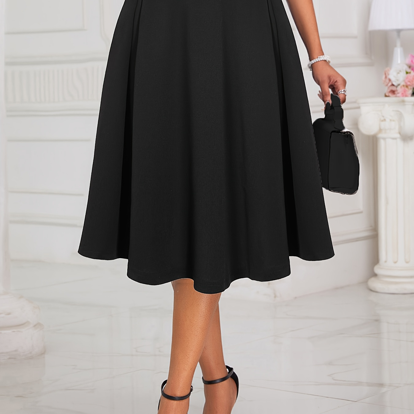 

Elegant Solid Color Midi Skirt For Women - High Waist, Stretchy Polyester , Machine Washable - All