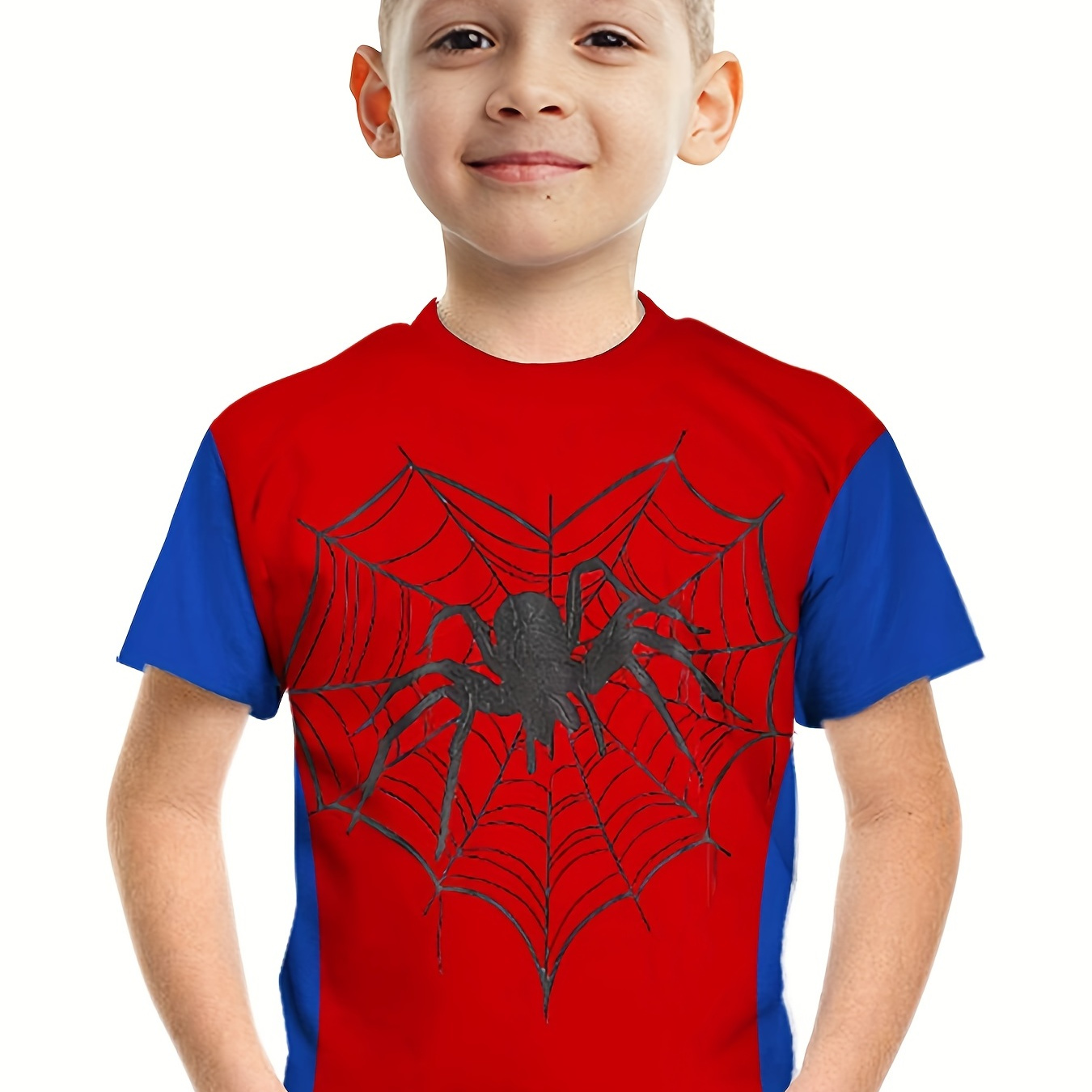 

Spider Print Boys T-shirt - Fun Carnival Tee For Kids, Short Sleeve Novelty Top For Summer Spring