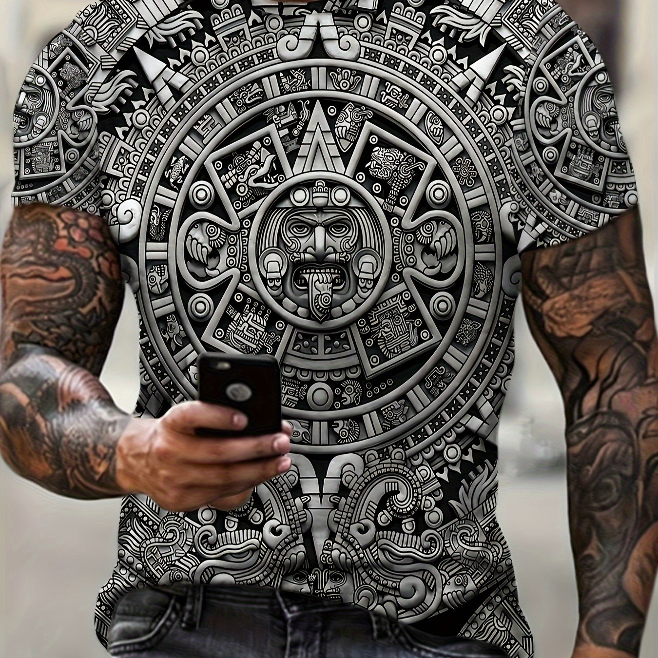 

Aztec Themed Pattern 3d Print Men's Novelty Short Sleeve Crew Neck T-shirt, Summer Outdoor, As Gifts