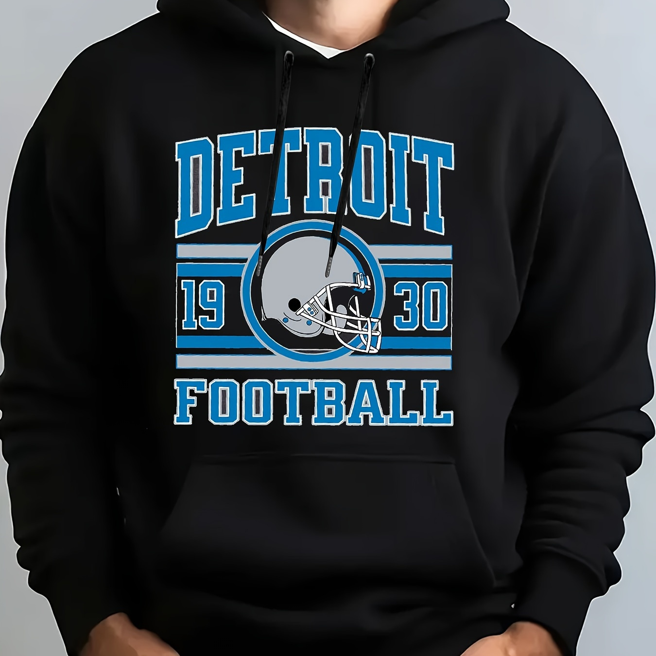 

Detroit Football Graphic Hoodie Soft Pullover Breathable Knit Fabric With Slight Stretch, Regular Fit, , Hooded Sweatshirt 280g