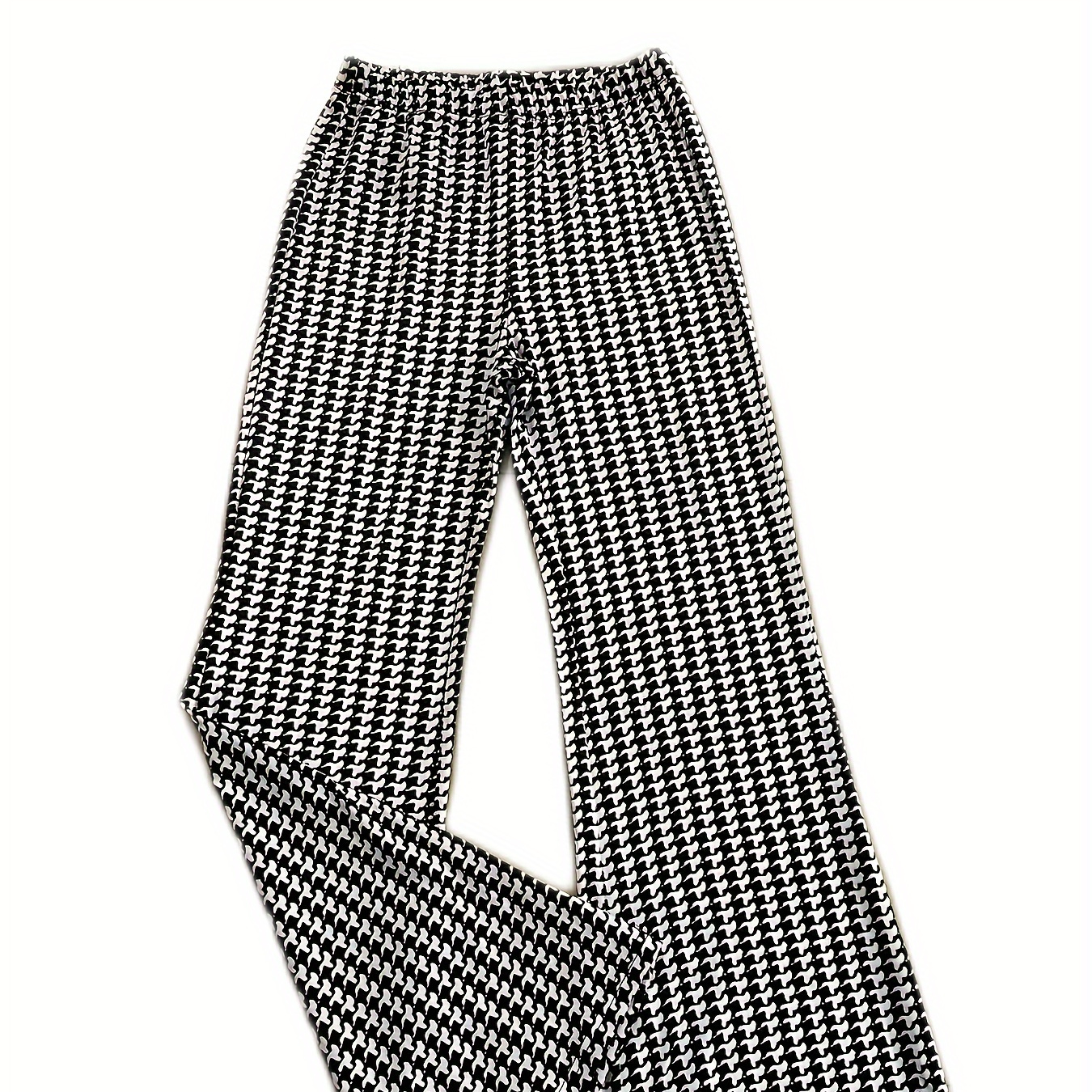 

Houndstooth Print Flare Leg Pants, Casual High Waist Forbidden Pants For Spring & Summer, Women's Clothing