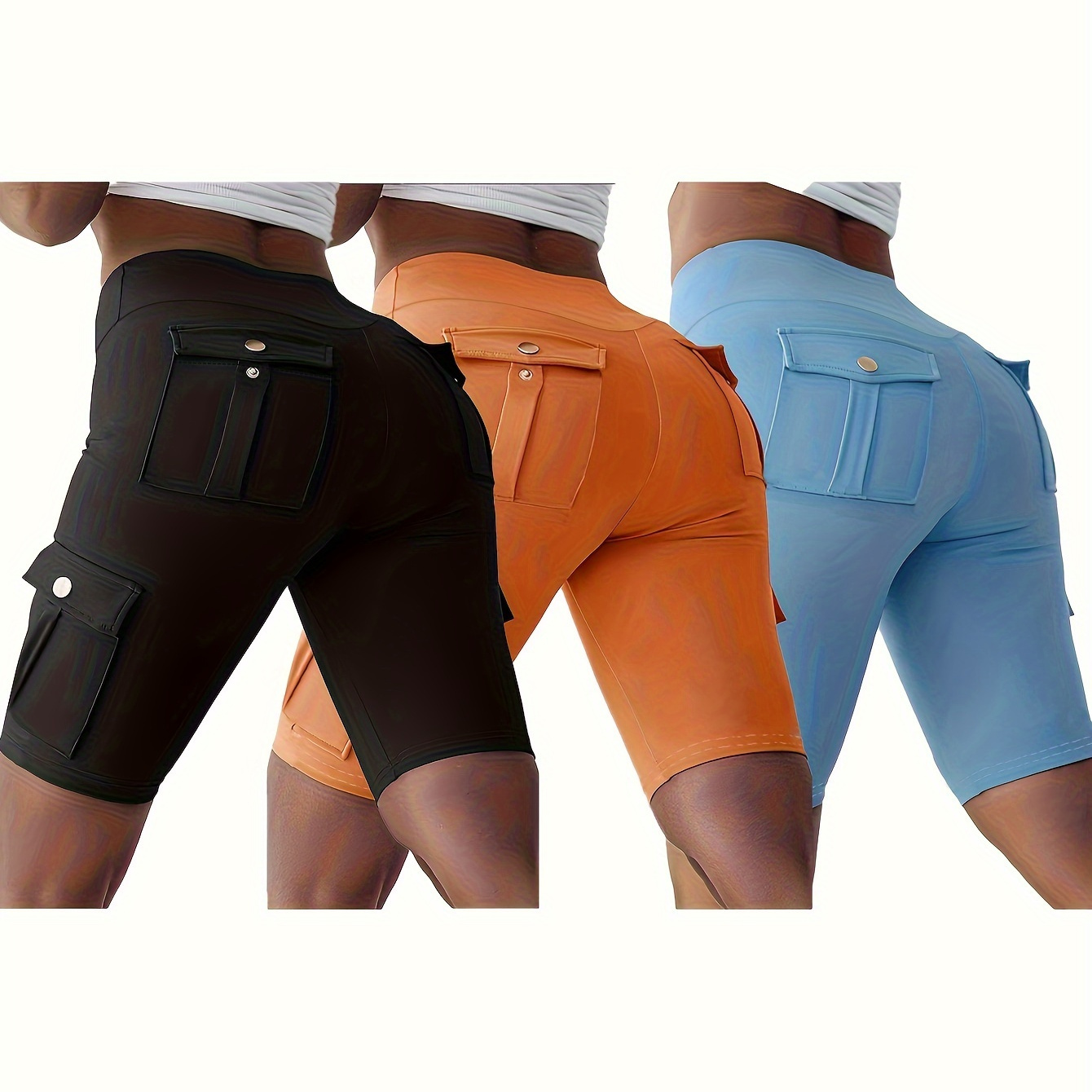 

Sports Yoga Shorts Set, 3 Pack, Solid Color, , Quick-dry Fabric, Women's Casual Sports Wear