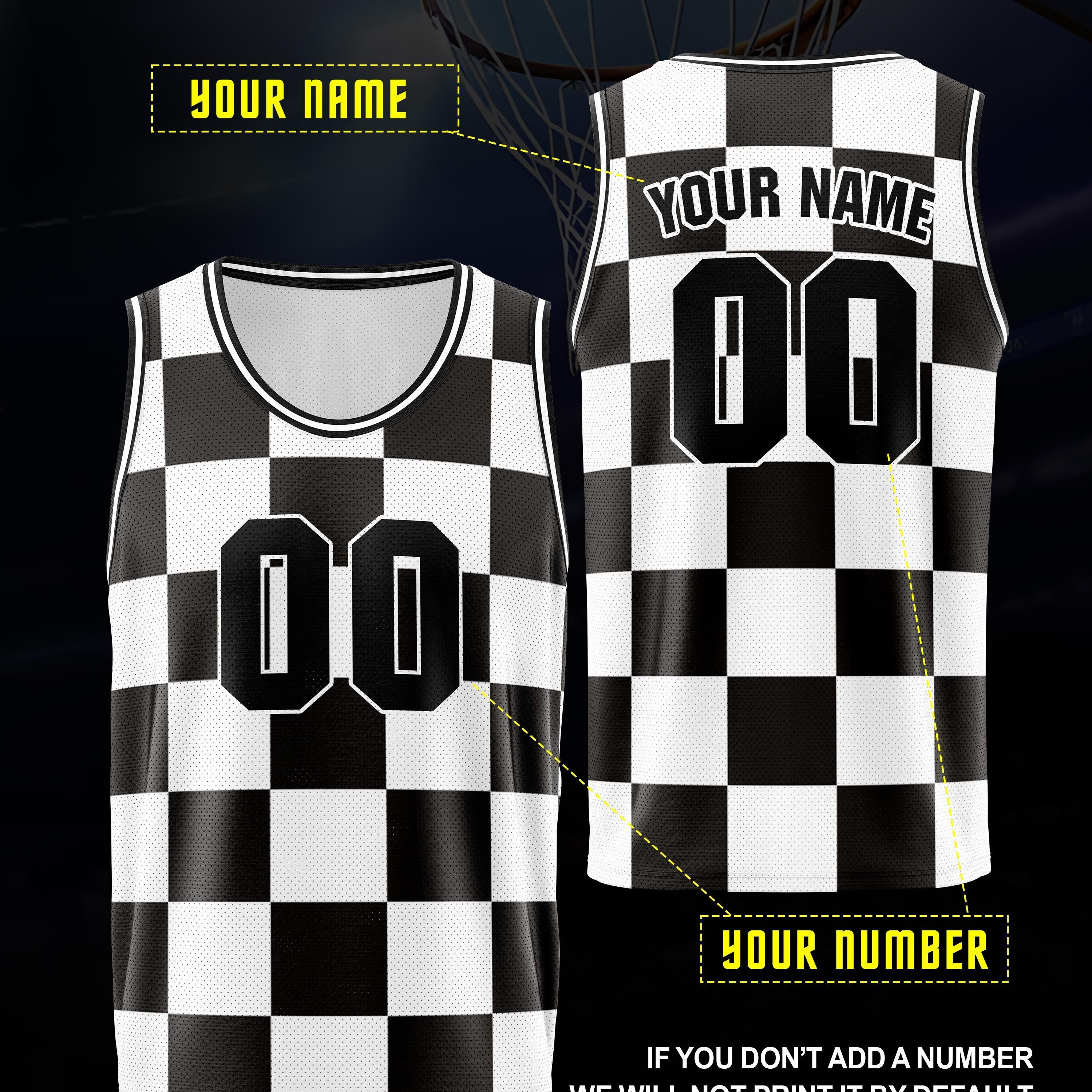 

Custom Name & Number Basketball Jersey - Breathable, With Black & White Checkerboard Design For Men - Sports & Casual Wear