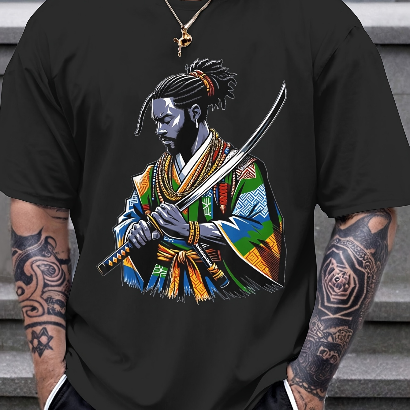 

Ewhafro American Anime Cartoon Japanese Warrior T-shirt