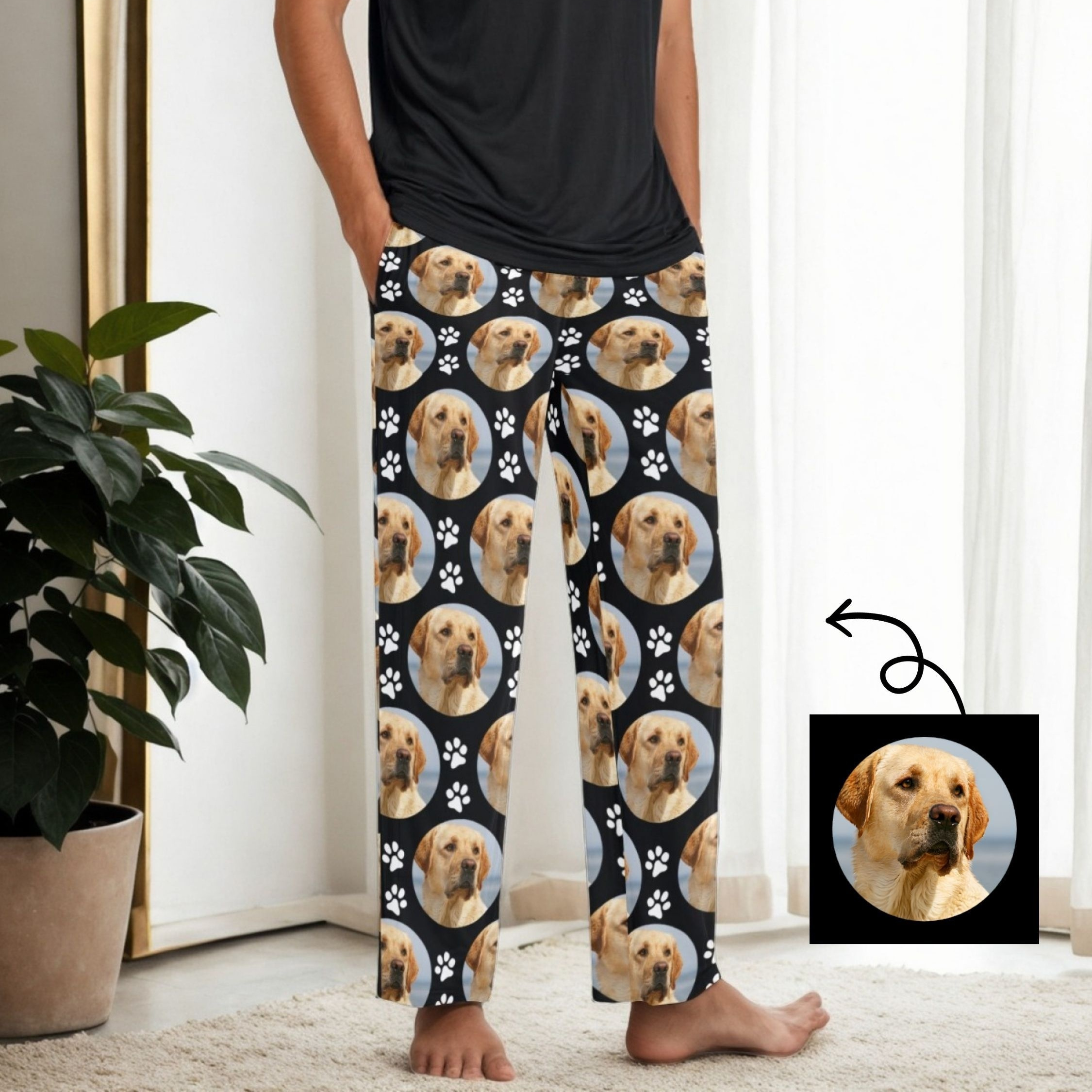 

Personalized Pajamas Pants For Men, Custom Pet Photo Pattern Pajama Bottoms Sleepwear Funny Pj Pants Holiday Gifts For Him