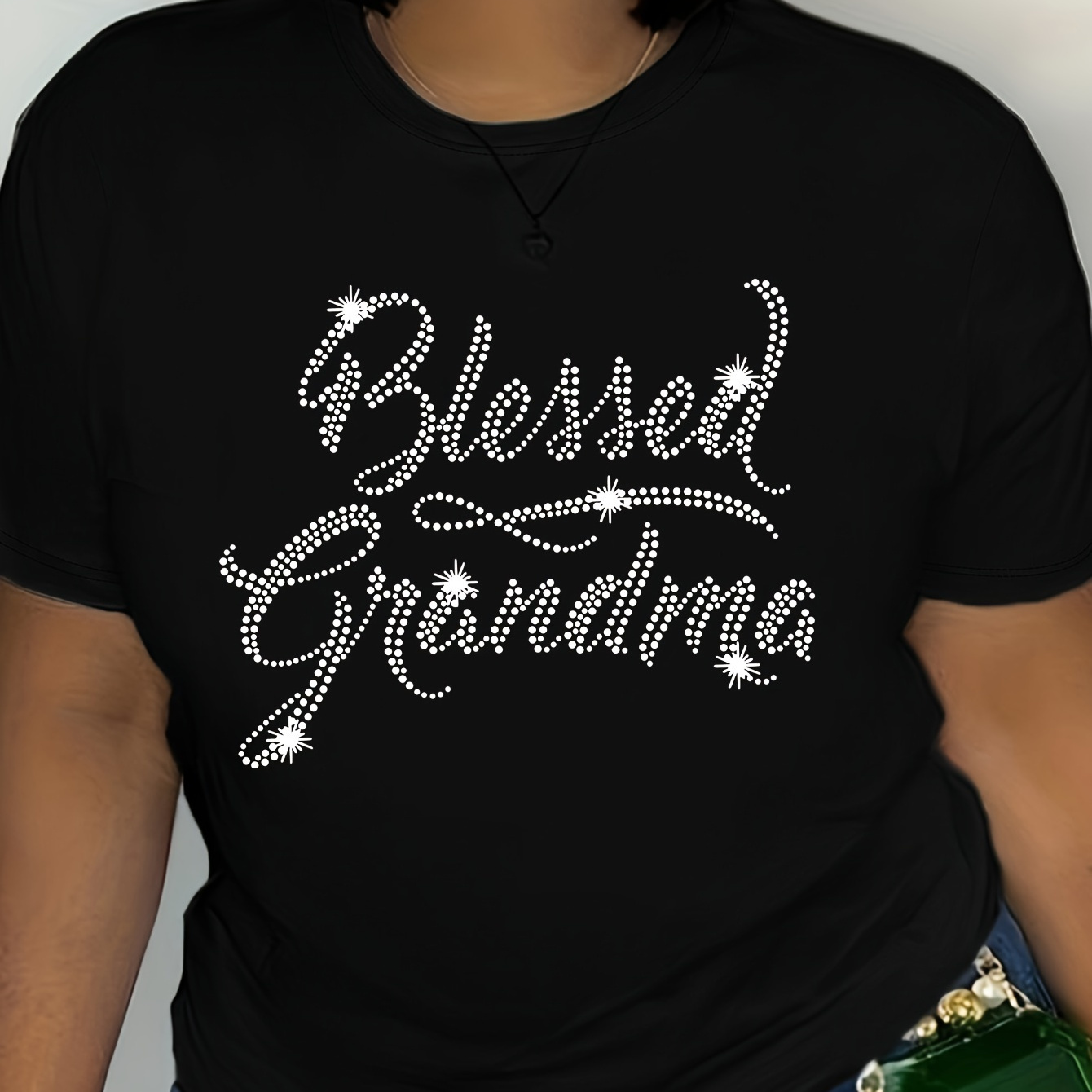 

Blessed Grandma Pattern T-shirt, Short Sleeve Crew Neck Casual Top For Summer & Spring, Women's Clothing