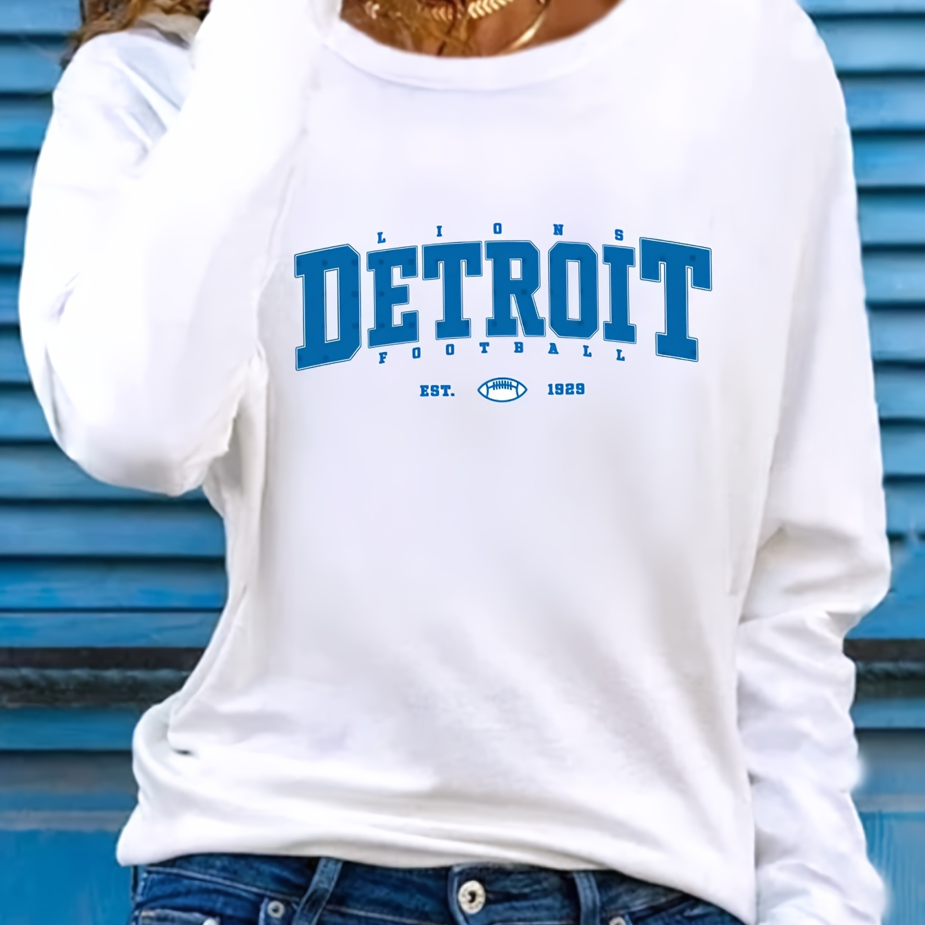 

Women's Casual Long Sleeve T-shirt With Letter Print - Crew Neck, Soft Polyester, Machine Washable - Fall & Winter