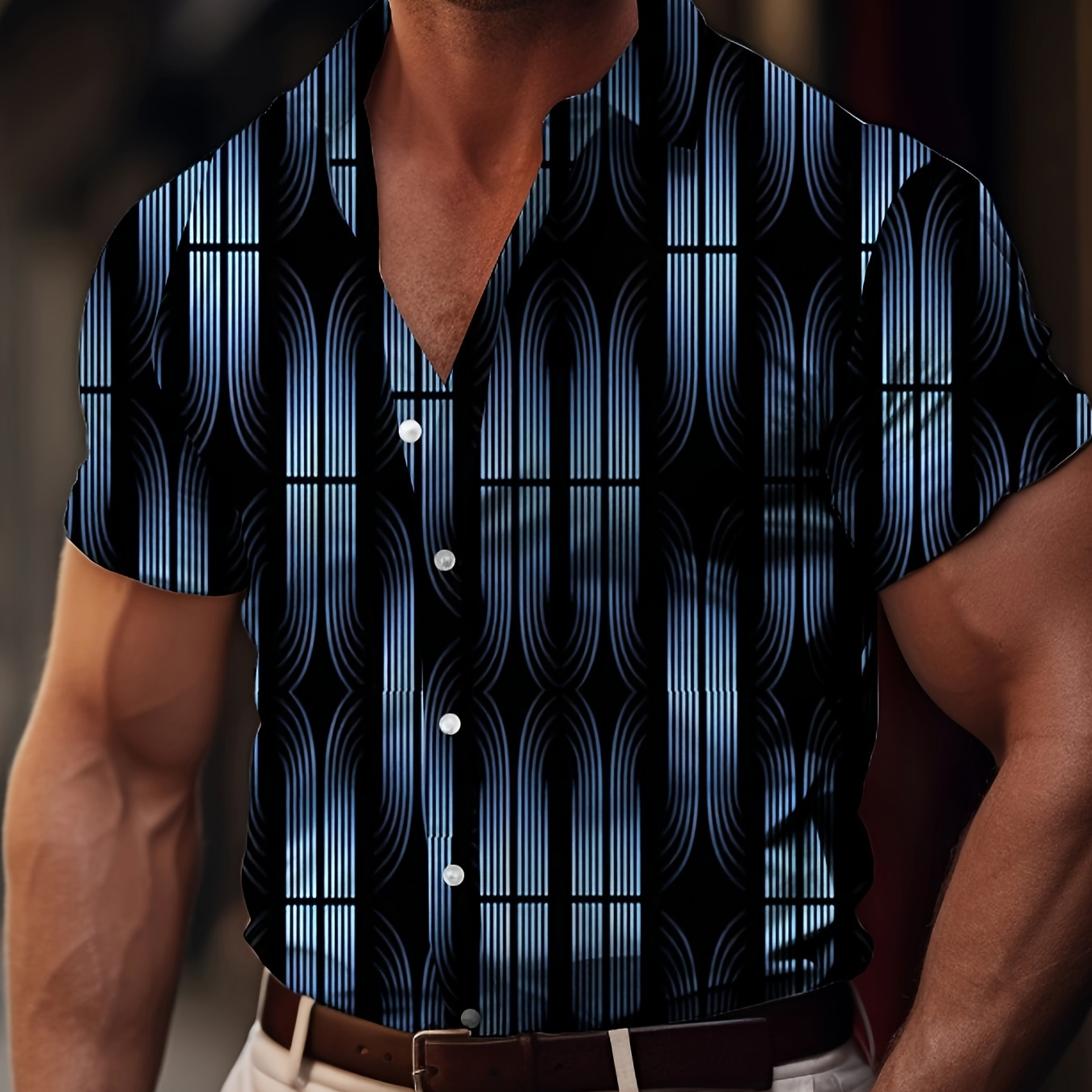 

Men's Trendy Hawaiian Lapel Collar Graphic Shirt With Stylish Geometric Print For And Casual Wear