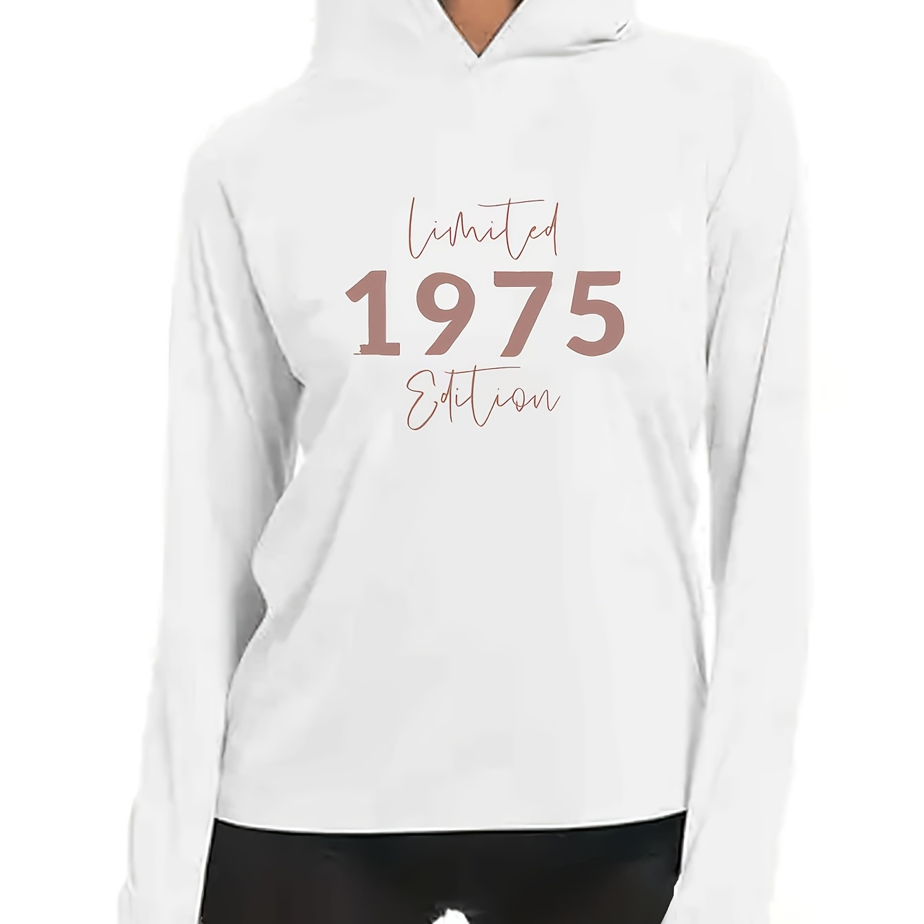 

[1pc 1975 Printed Hooded Sweatshirt] 1pc Women's Casual Hooded Sweatshirt With 1975 Letter Print, Polyester Knit Fabric, Regular Length, Detail, Autumn/ Top