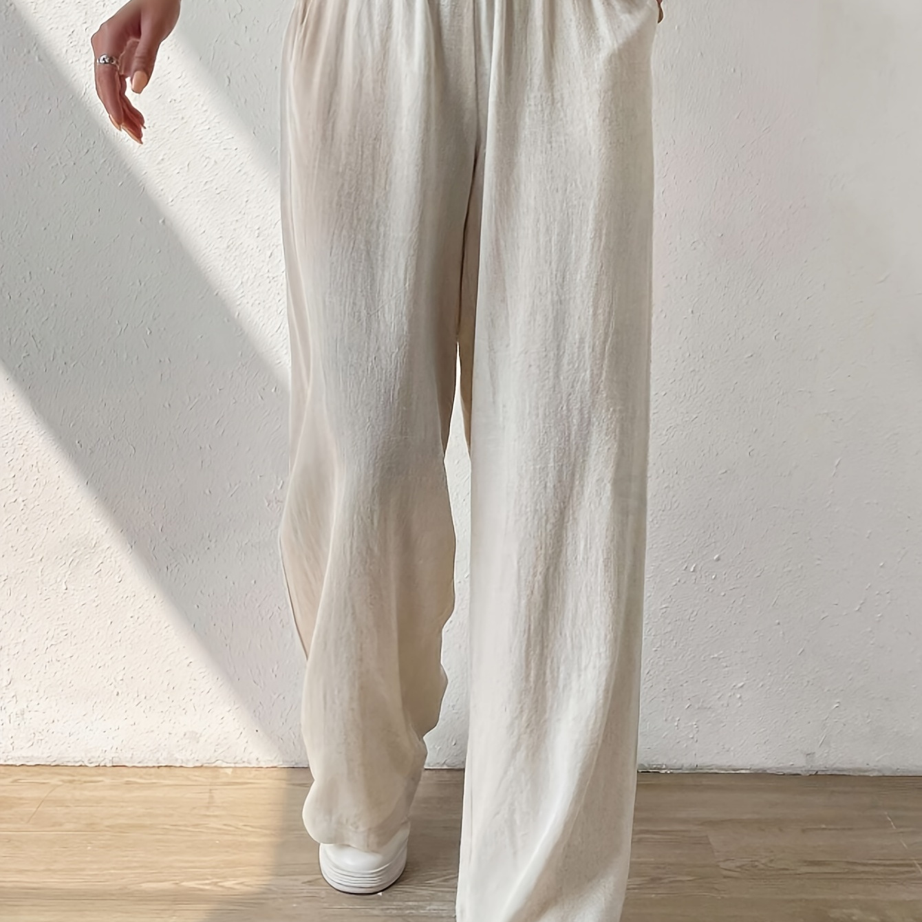 

Pantalon large à poches biaisées, pantalon ample à taille élastique pour le printemps et l'été, vêtements pour femmes