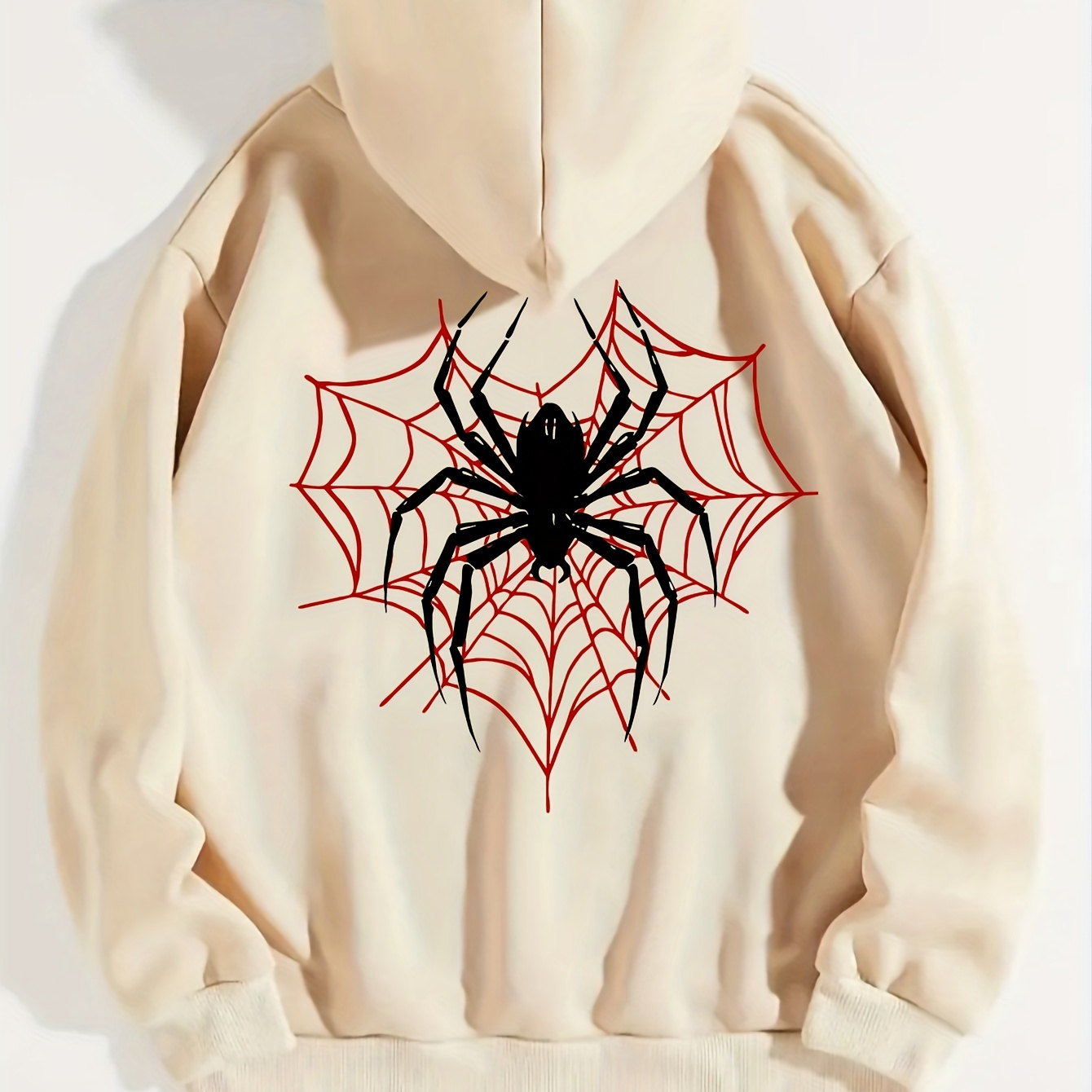 

Spider & Web Print Kangaroo Pocket Hoodie, Casual Long Sleeve Drawstring Hoodies Sweatshirt For Winter & Autumn, Women's Clothing For