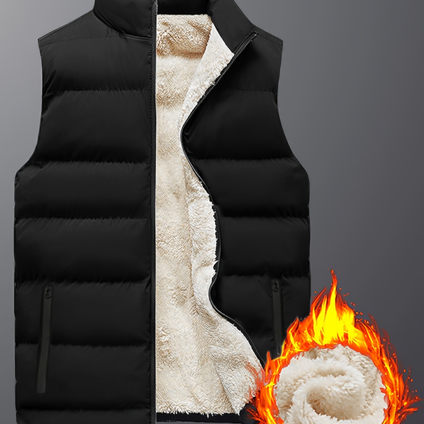 

Men's Plus Size Lightweight Sleeveless Warm Jacket - Casual Zipper Winter Wear, Machine Washable, Plus Size