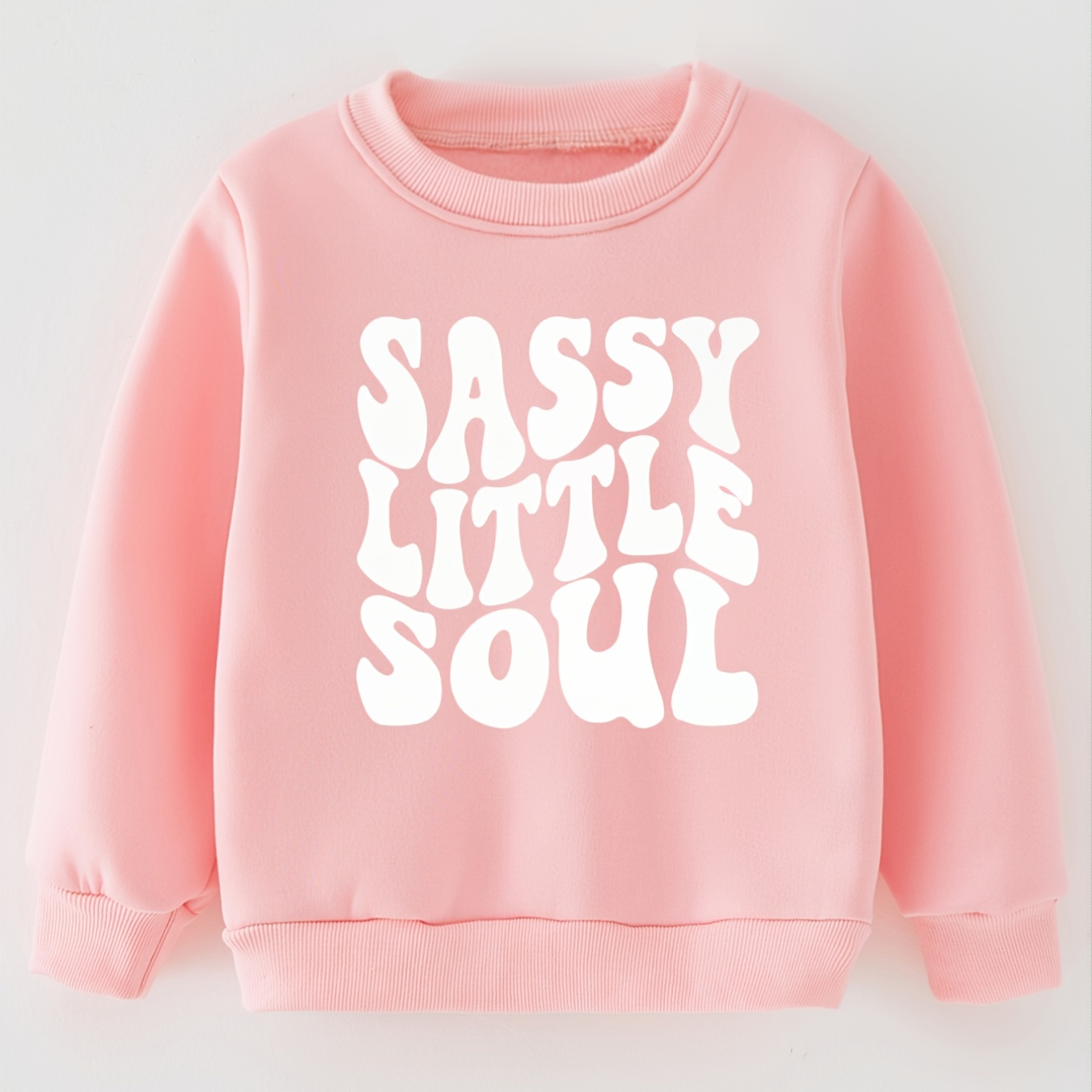 

Toddler Girls Pullover, Kids Letter Print Thin Fleece Round Neck Sweatshirt Kids Clothes