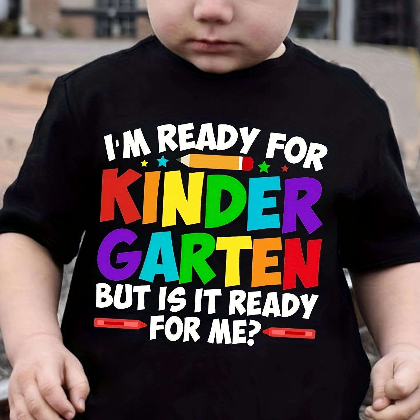 

Casual Trendy Boys' Summer Top - I'm Ready For Kindergarten Print Short Sleeve Crew Neck T-shirt - Trendy Tee Tops Gift