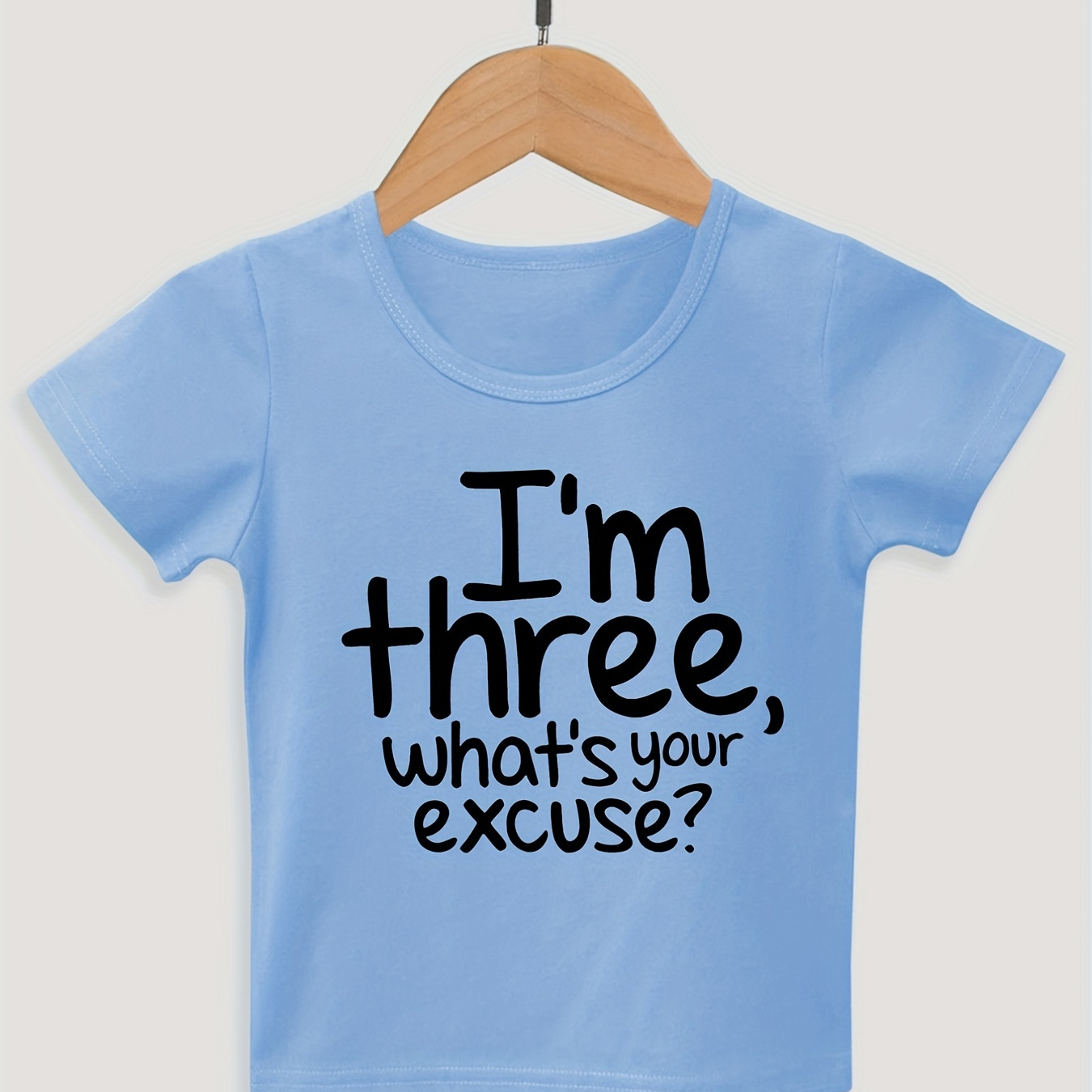 

'' I'm 3 What's Your Excuse'' Print Boys Crew Neck T-shirt Lighweight & Comfortable Fit Short Sleeve Tee Top For Toddlers Kids Birthday Party School Clothing