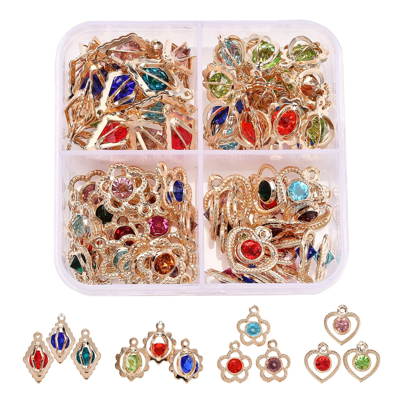 

80 Mixed Alloy Pendants With Rhinestones For Earrings, Bracelets And Necklaces