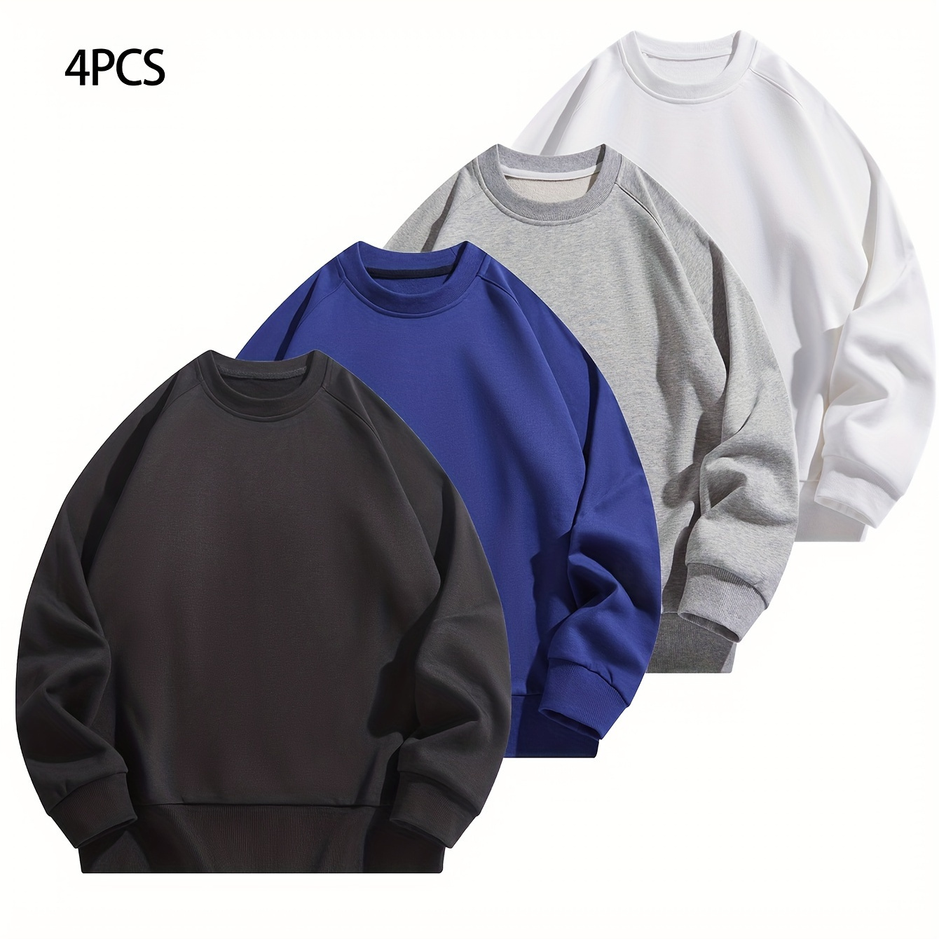 

4pcs Men' Color Sweatshirts - Casual & Sporty, Long Sleeve, Round Neck Pullovers For Outdoor And Indoor Wear