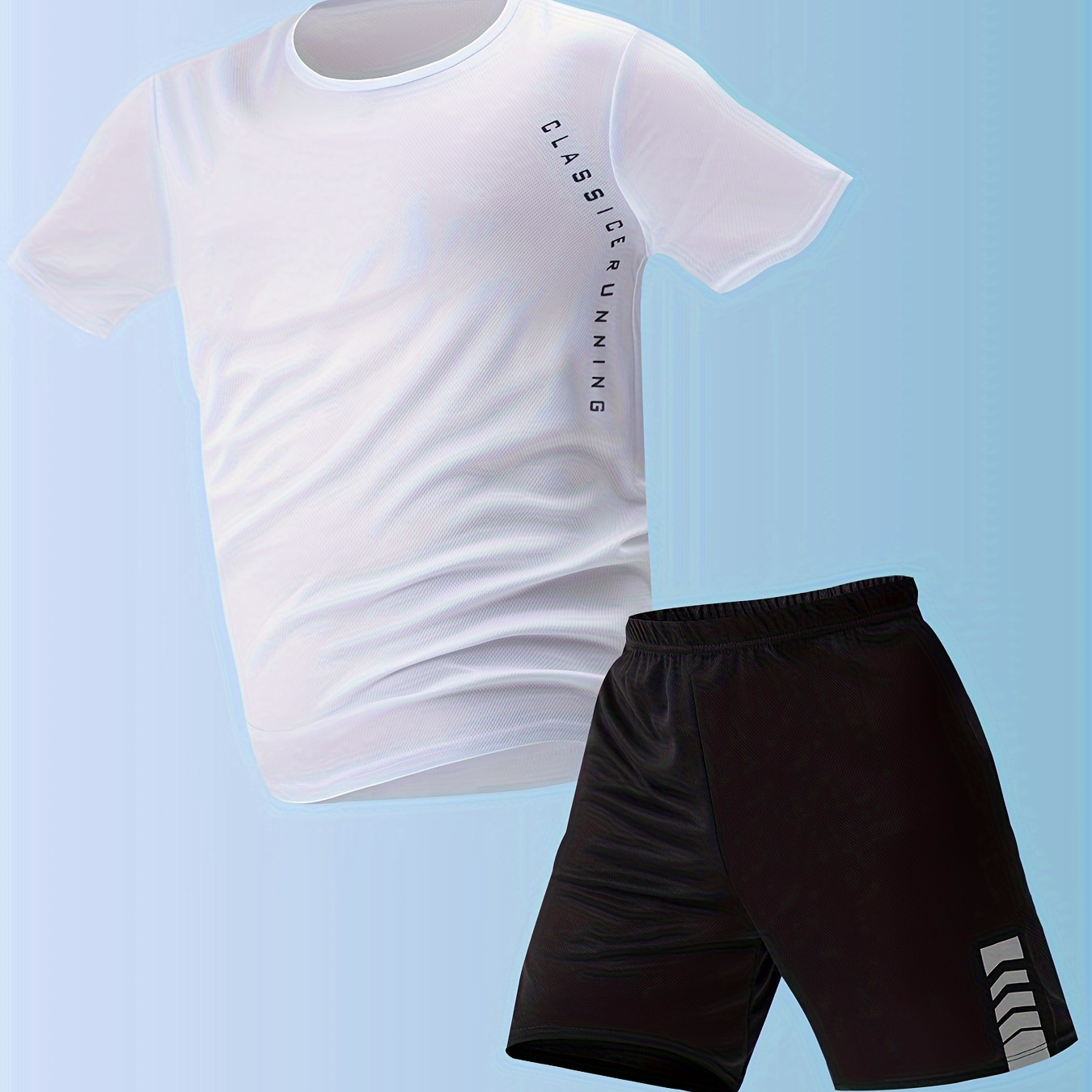 

2-piece Men's Comfy Sports Suit Set, Slightly Stretch Quick-drying Short Sleeve T-shirt And Elastic Waist Shorts For Gym Workout