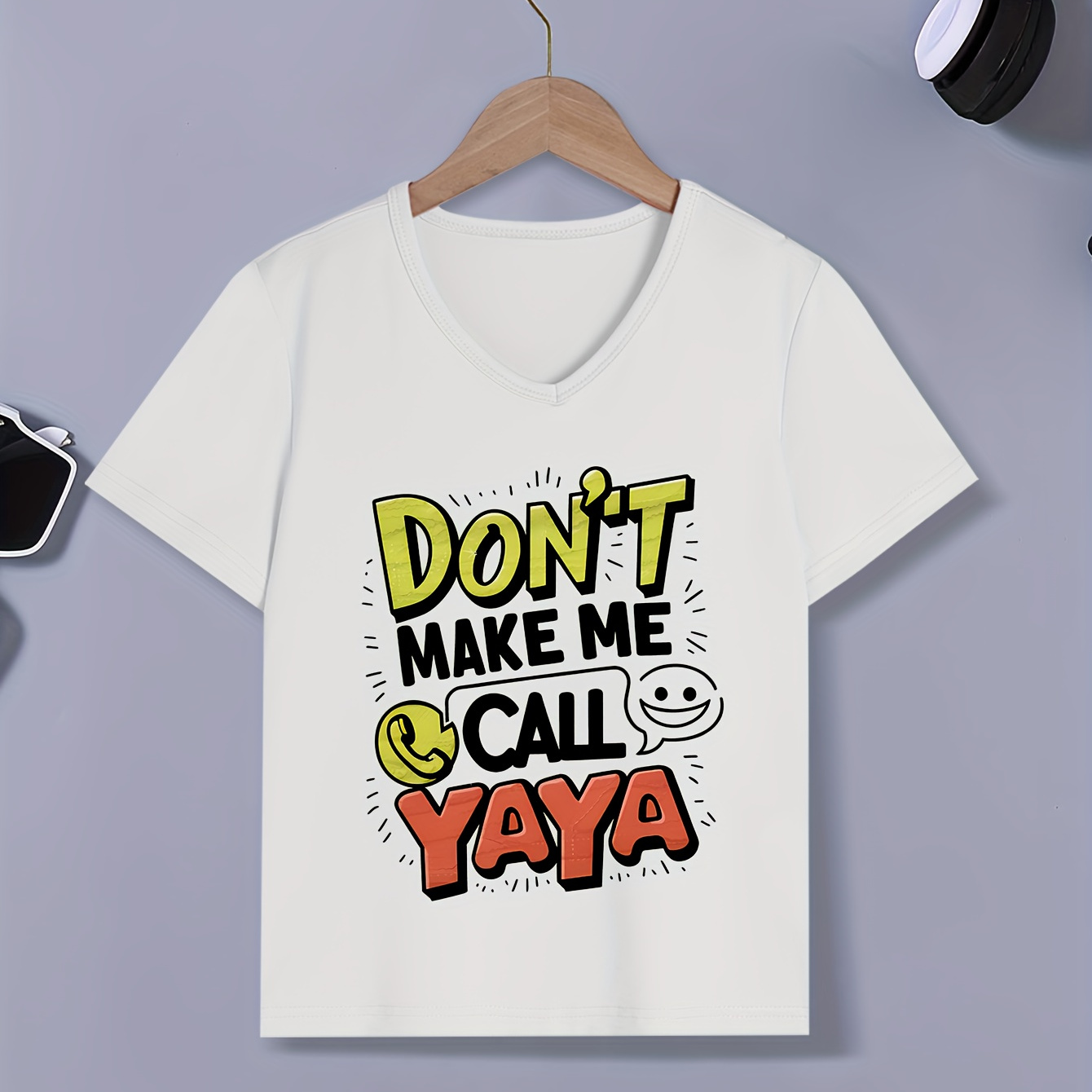 

Don't Make Me Call My Yaya Cartoon Print Crew Neck T-shirt For Boys, Casual Shortsleeve Top, Boy's Clothing For Summer