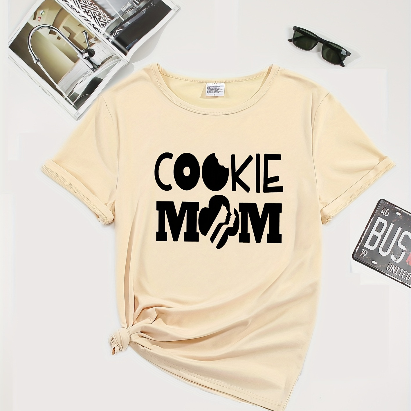 

Women's Casual Oversized T-shirt With Geometric Print - Crew Neck, Stretchy Polyester, Machine Washable - Spring/summer/fall