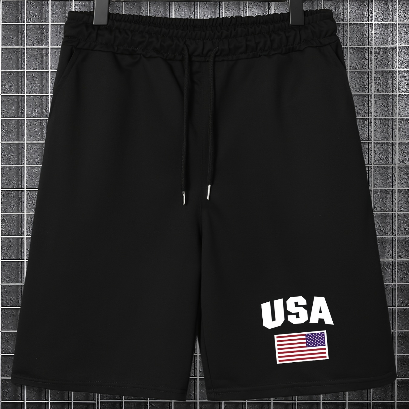 

Plus Size Men's Usa National Flag Drawstring Shorts For Spring And Summer, Oversized Loose Clothing For Men