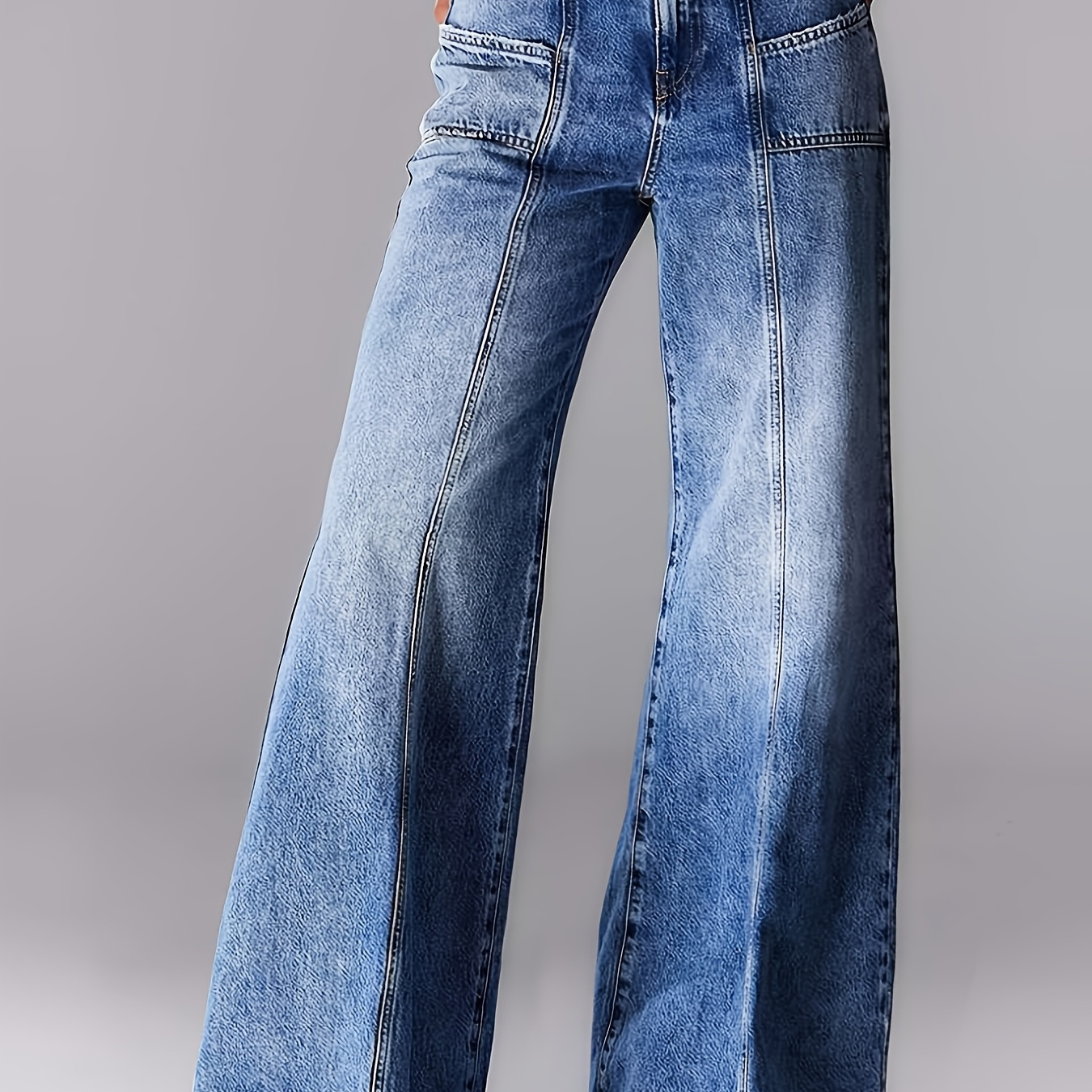 

Women's High-waist Wide-leg Jeans - Casual Blue Denim With -, Stretch Fabric, Machine Washable, Jeans|stylish Denim|smooth Texture