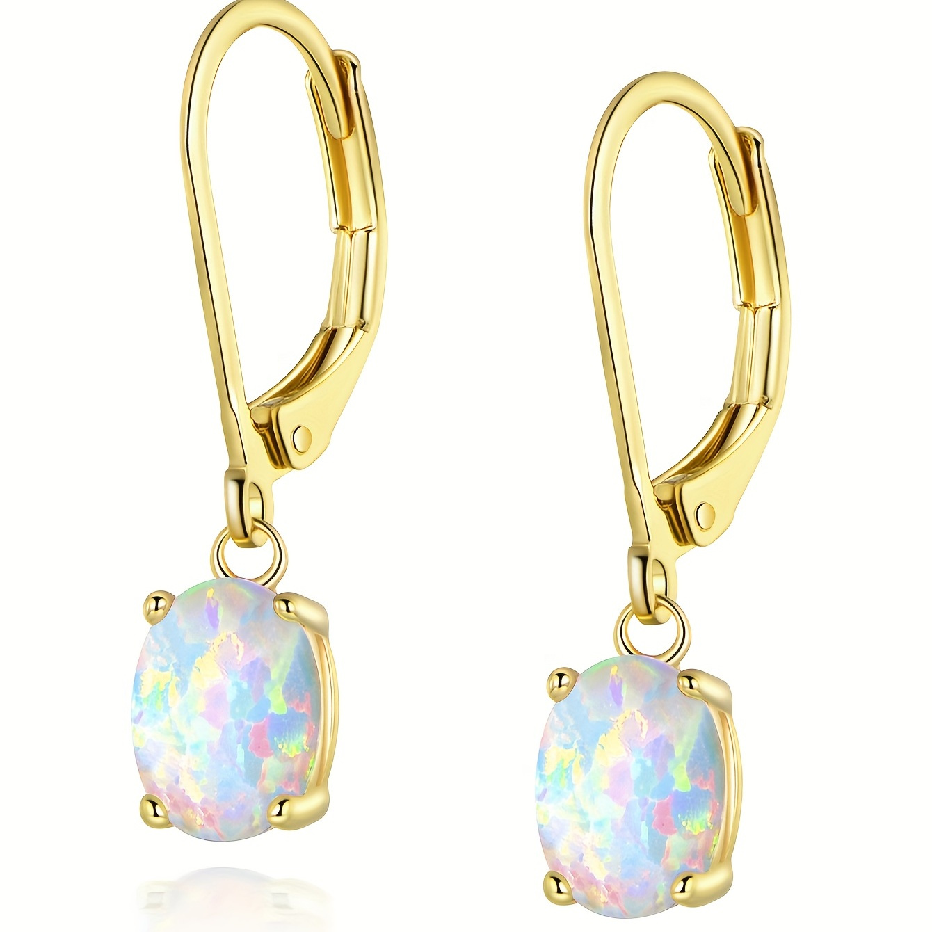 

Y2k Fashion Golden Plated Oval Opal Earrings Hoop For Women