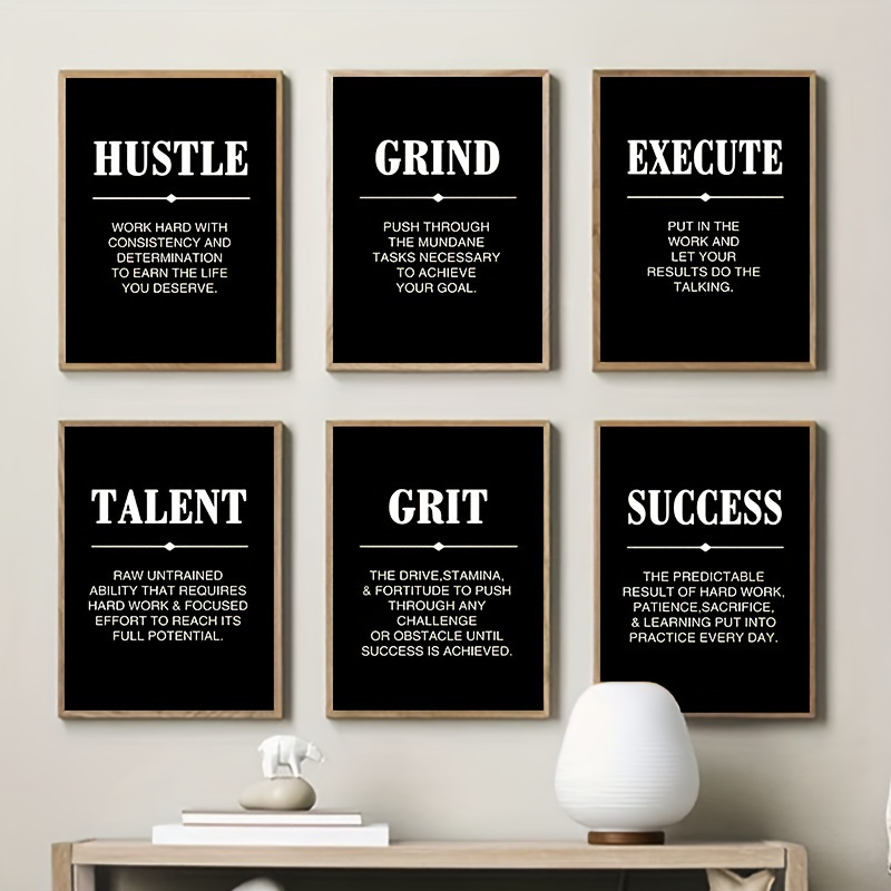 6pcs Set Modern Inspiring Quotes Canvas Art Posters Black And White ...