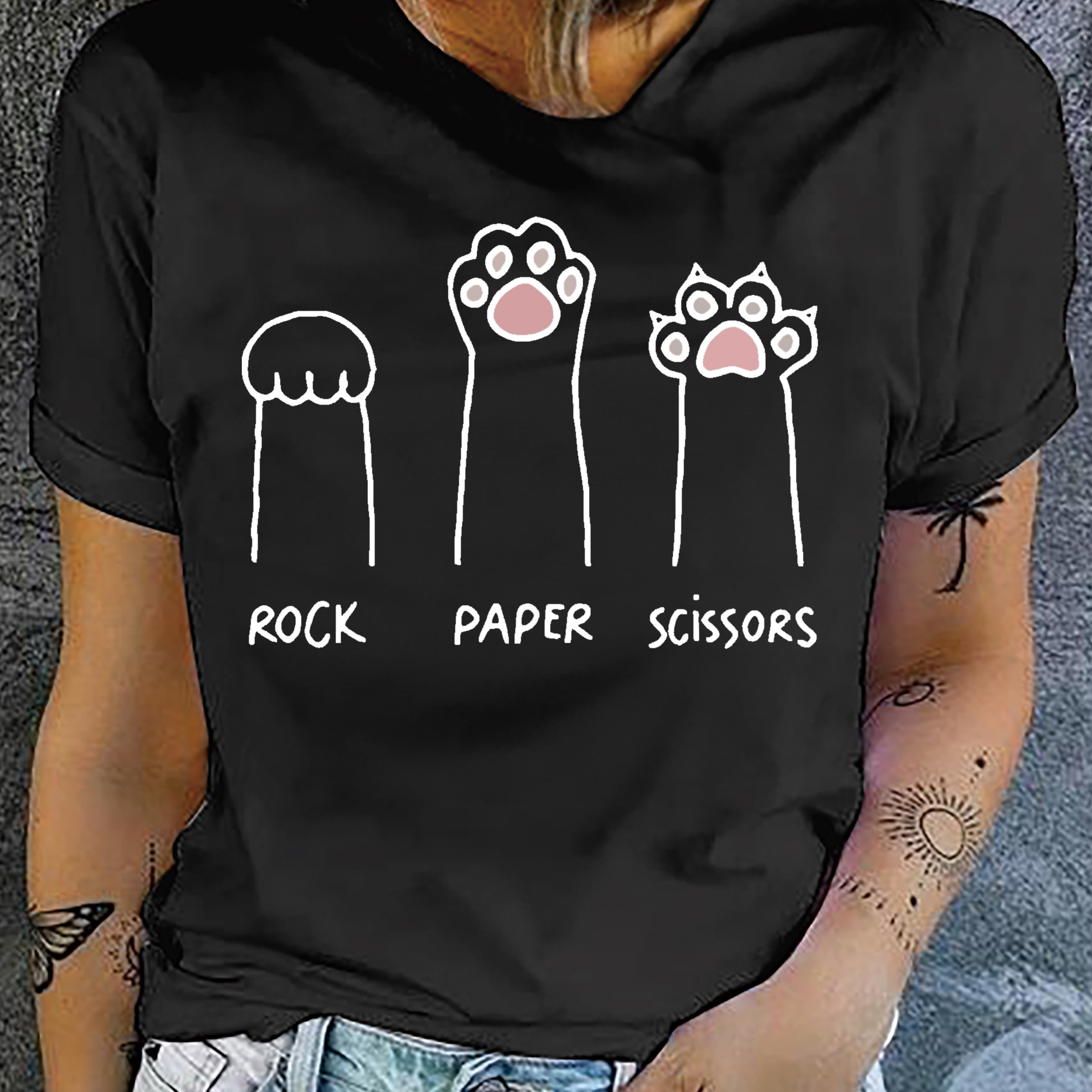 

Letter & Paw Print T-shirt, Short Sleeve Crew Neck Casual Top For Summer & Spring, Women's Clothing