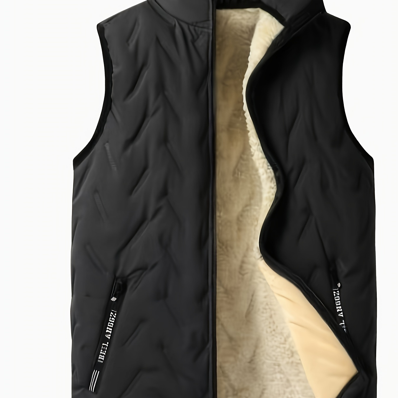 

Gilet manches pour homme, motif géométrique, col , longueur régulière, tissu polyester, style décontracté, doublure en coton, fermeture éclair sur le devant, ajustement régulier, tissé, pour /hiver