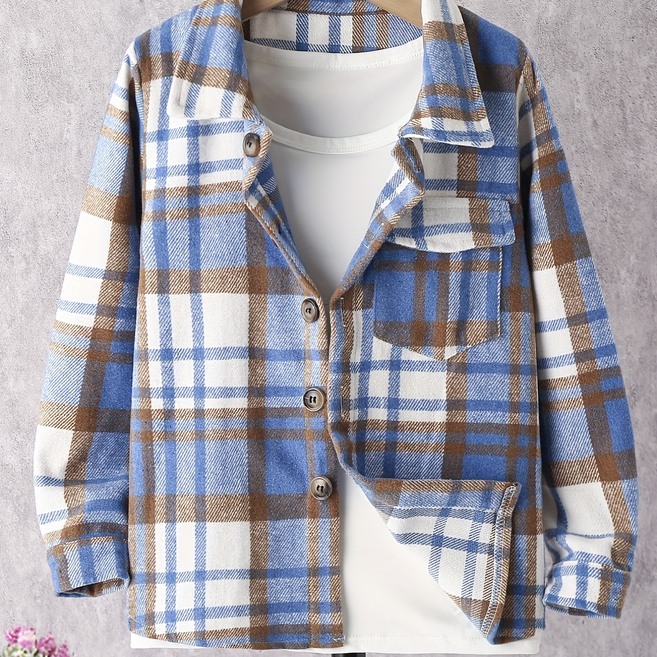 

Kid/ Teens' Varsity Plaid Long Sleeve Shirt With Button Down And Pocket For Boys And Girls, Autumn Winter Spring