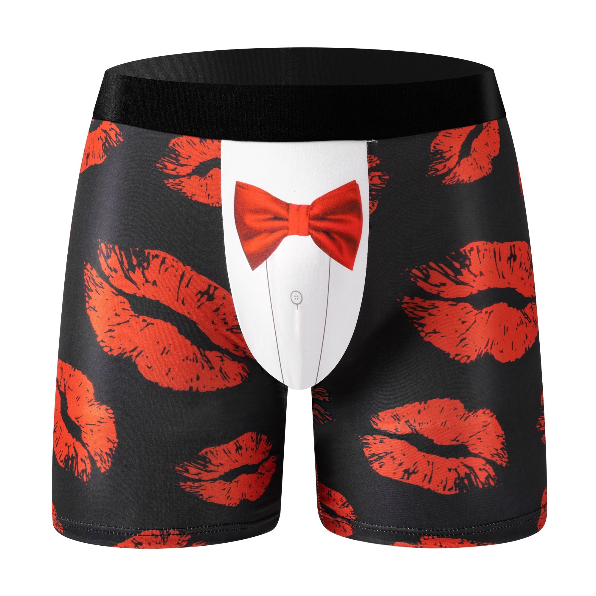 

1pc Red Lip Bowtie Pattern Print Men's Elastic Boxer Briefs Shorts, Breathable And Comfortable Underwear, Valentine's Day Gifts