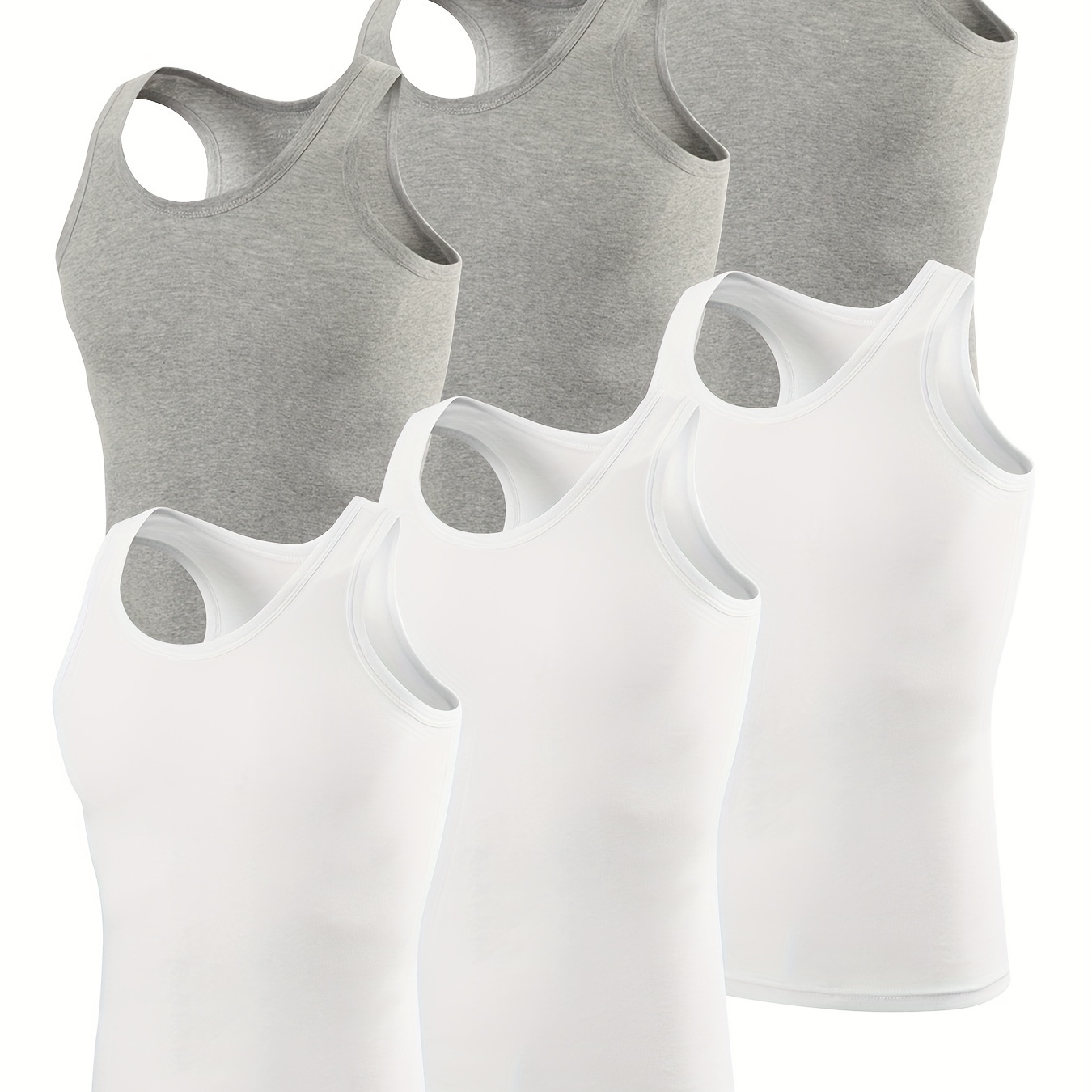 

6pcs Men's Vest Summer, Thin Breathable Solid Bottoming Outside Wear Vest, Cotton Sleeveless Sports Vest