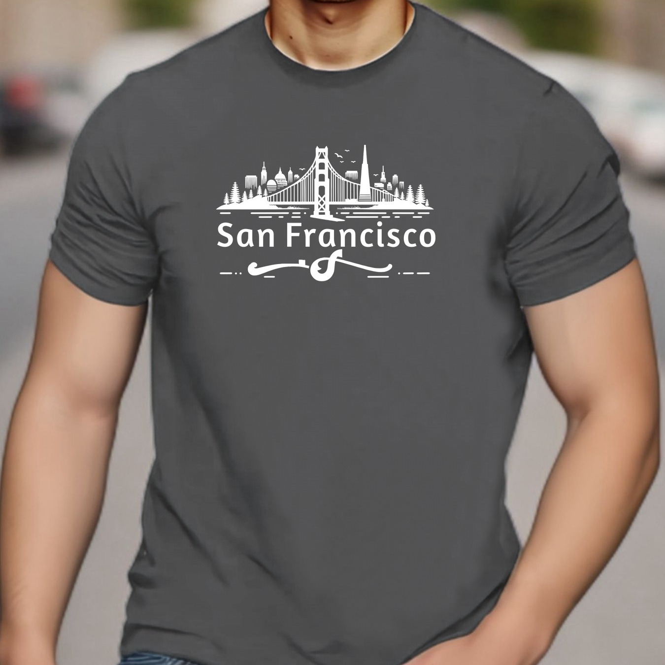 

San Francisco Print Tee Shirt, Tees For Men, Casual Short Sleeve T-shirt For Summer