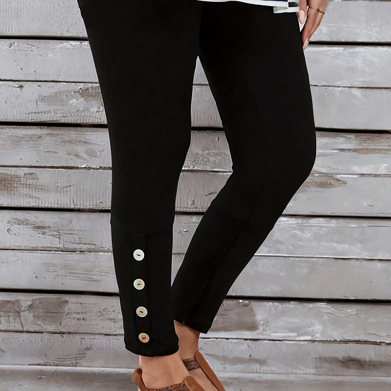 

Leggings boutonnés grande taille, leggings skinny taille haute extensibles décontractés pour tous , vêtements grande taille pour femmes