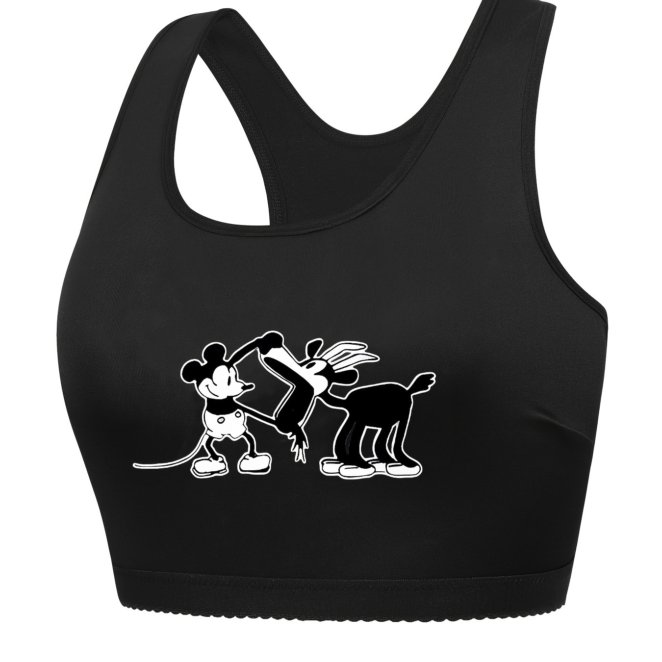 

Women's Plus Sports Bra, Plus Size Cartoon Mouse Print Racer Back Tank Fitness Bralette