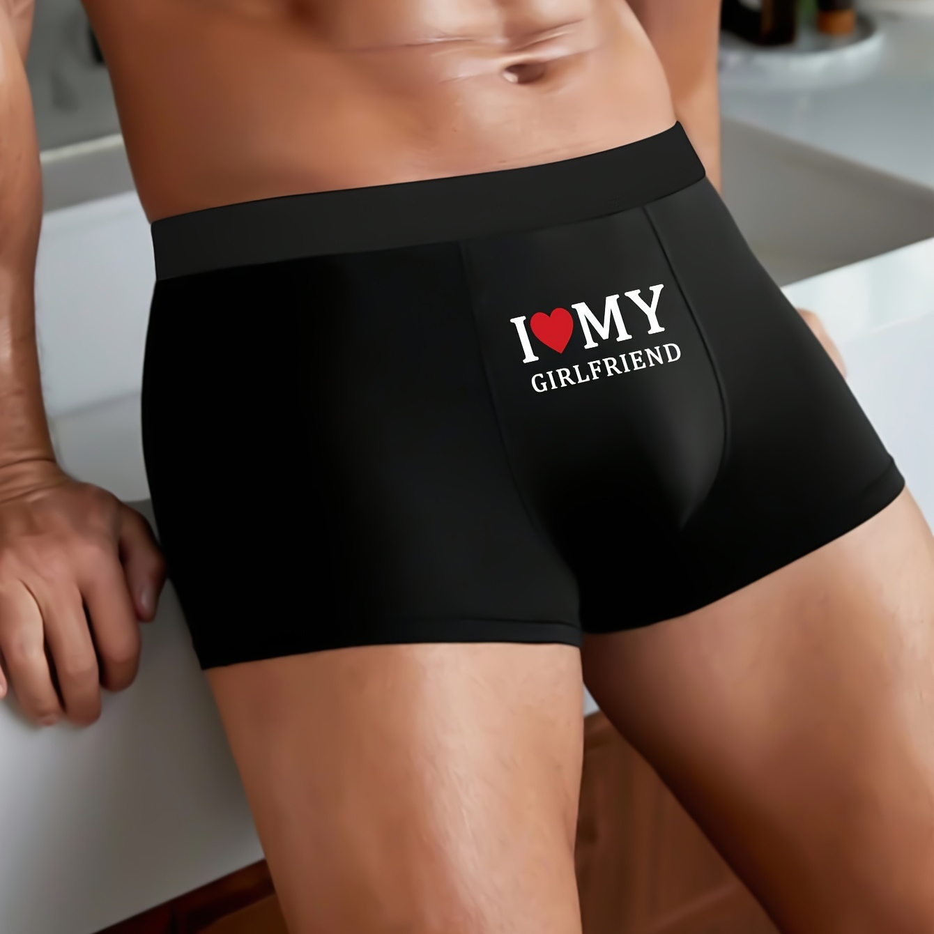 

1pc Men's I Love You, My Girlfriend Pattern Letter Print Men's Boxer Briefs - Super Comfortable, High , Breathable, Thin Boxing Shorts, Men's Casual Underwear