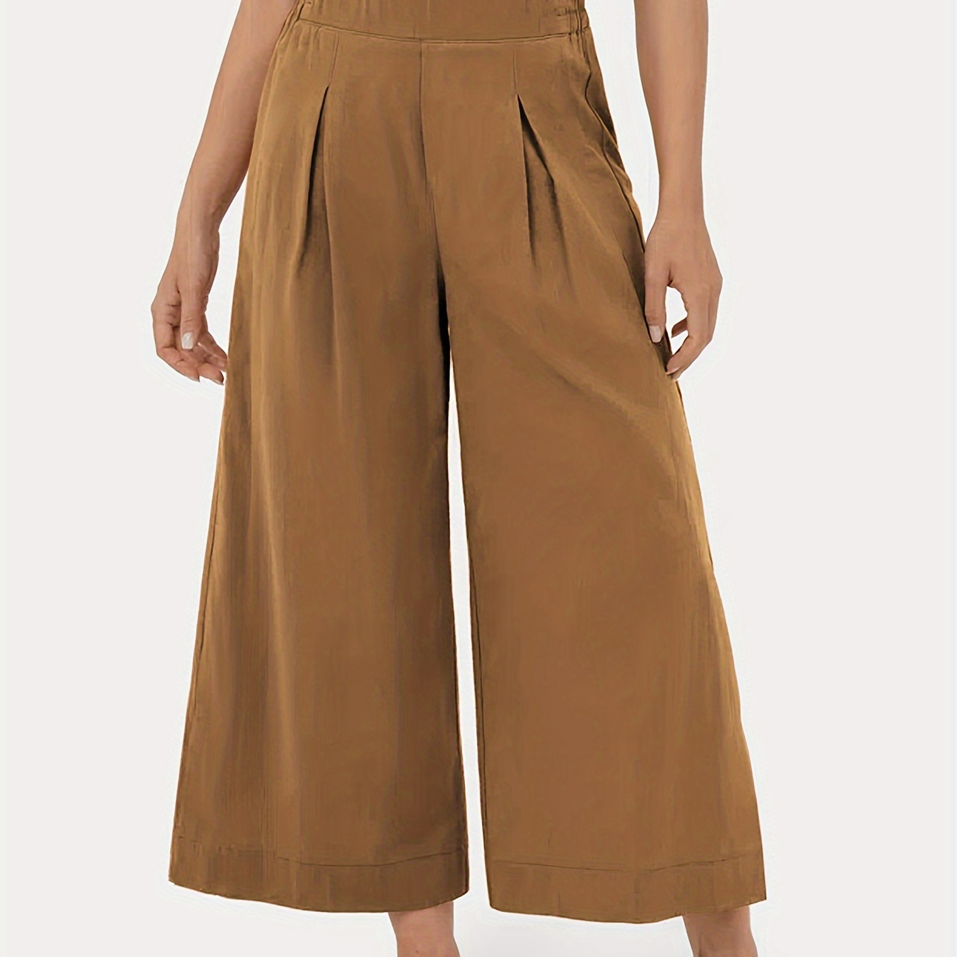 

Slant Pockets Wide Leg Pants, Casual Loose Solid Elastic High Waist Pants For Spring & Summer, Women's Clothing
