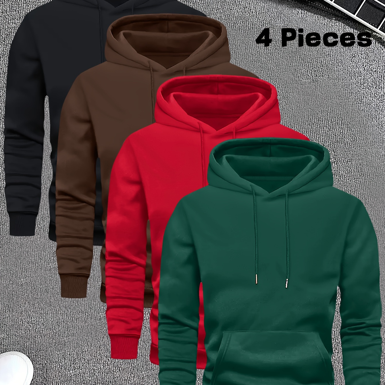 

[top-] 4pcs - Fleece-lined, Long Pullover Sweatshirts | , , Washable | For Fall &