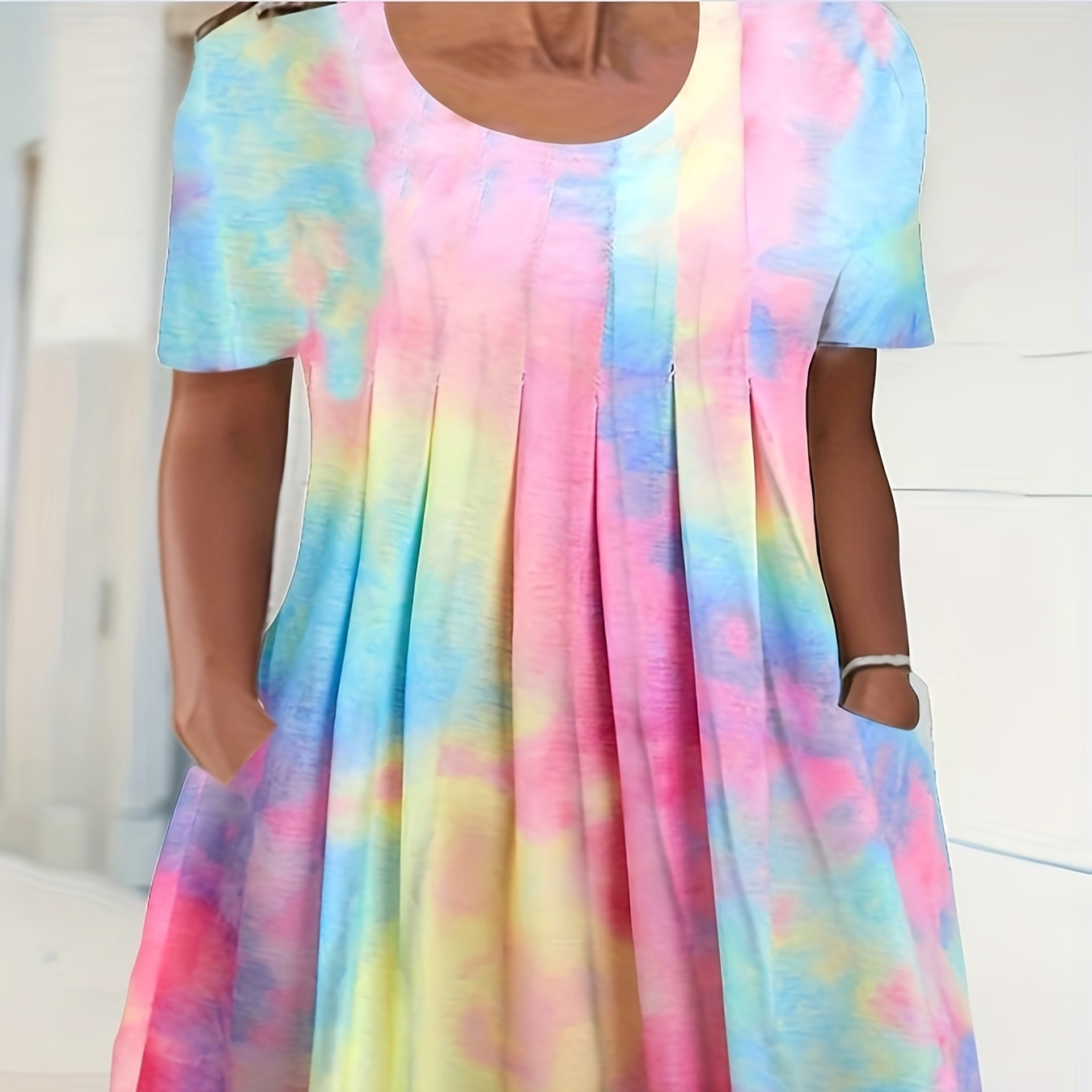 Plus Size Maxi Dress With Pocket, Women's Plus Tie Dye Print Short ...