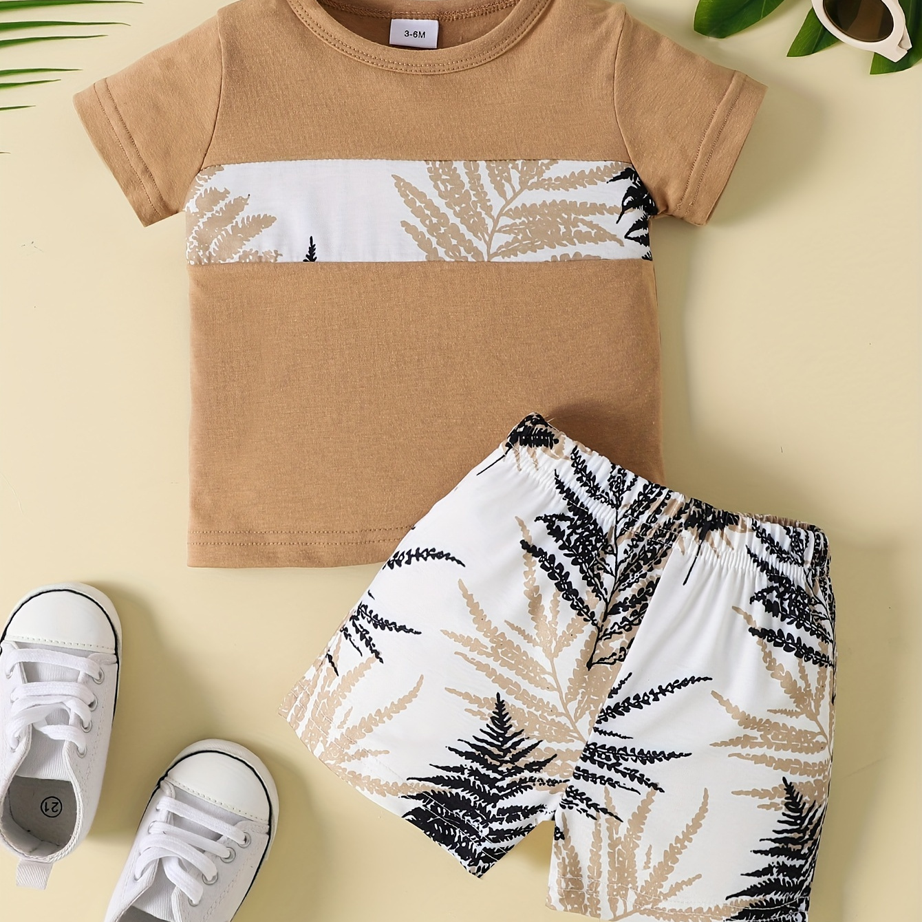 TEMU 2pcs Toddler Boys Summer Fashion Set - Cute Short Sleeve Round Neck T-shirt And Shorts Outfit For Summer