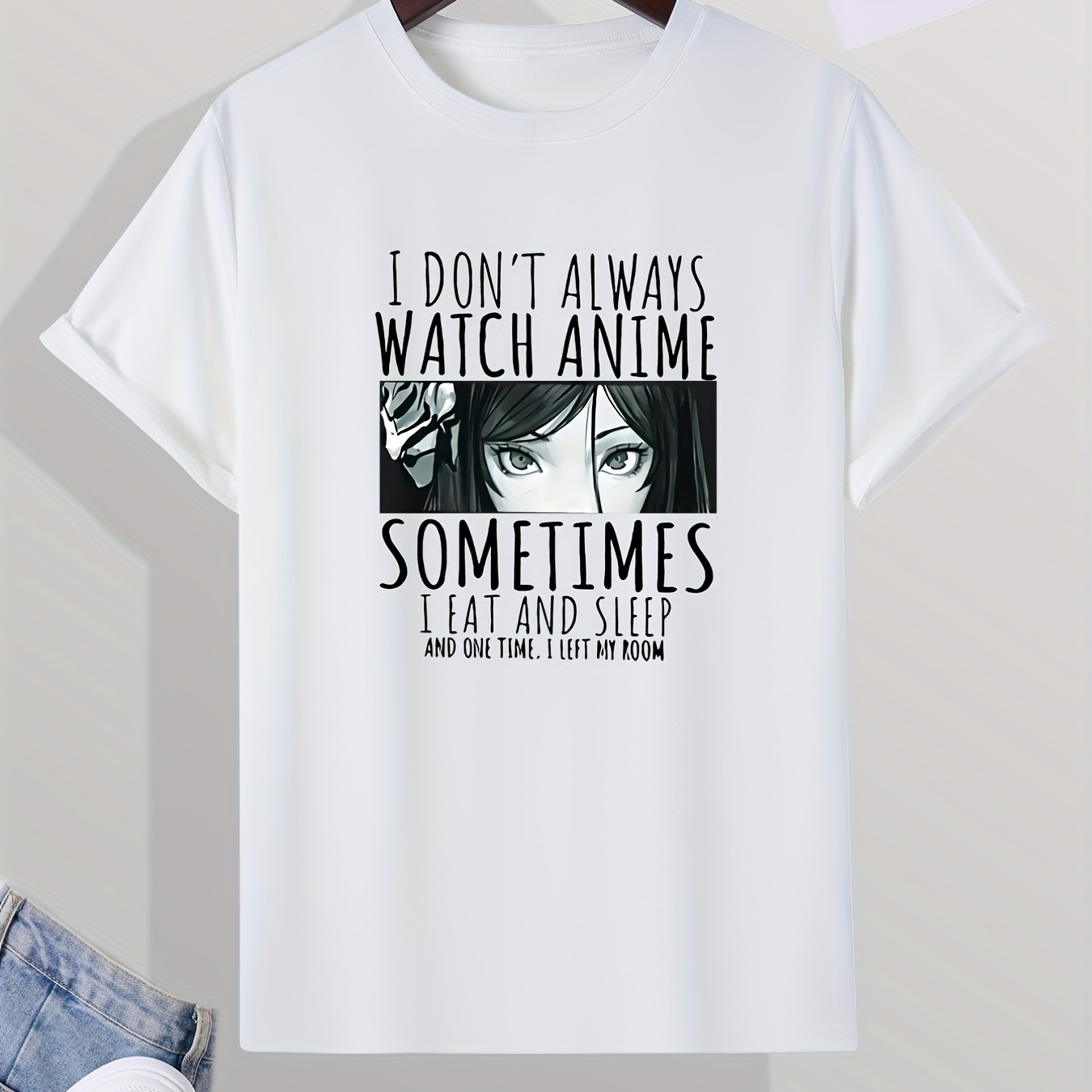

T-shirts à manches courtes à col rond imprimé "Je ne regarde pas toujours d'anime" pour l'été pour hommes