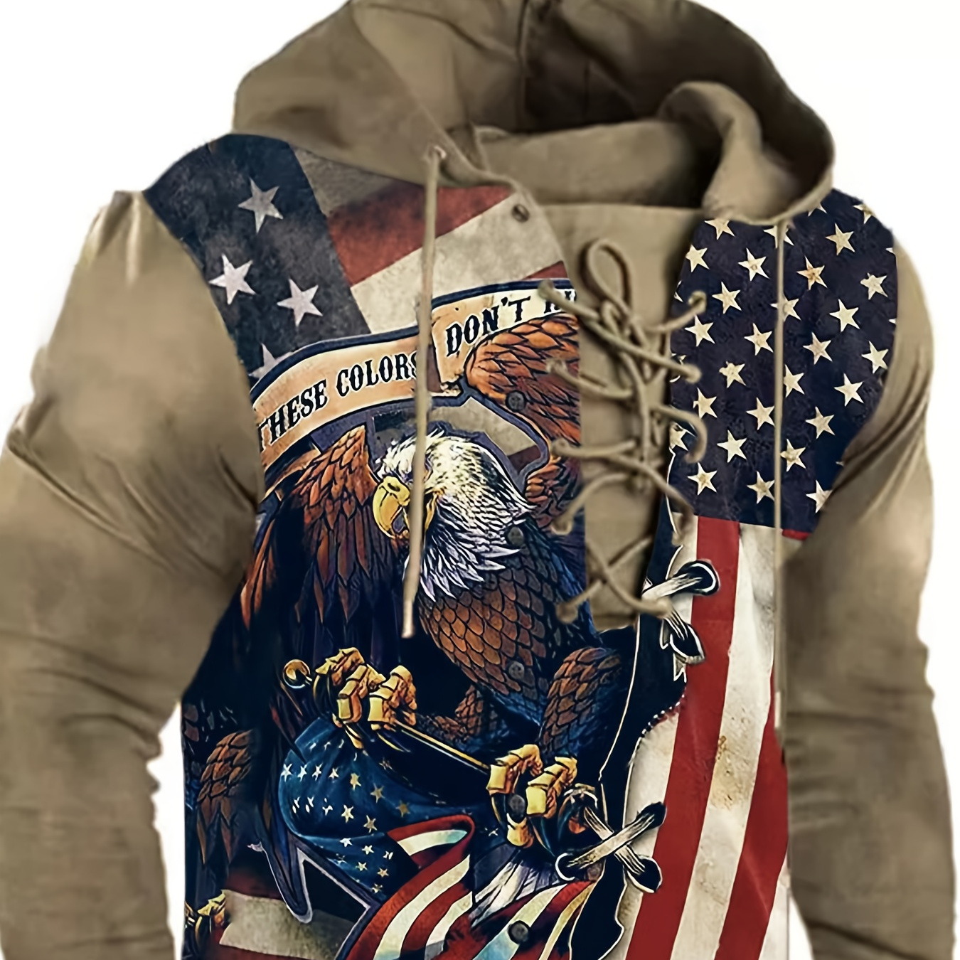 

Sweat à Capuche Homme avec Imprimé Patriotique 3D - Pull Décontracté à Manches Longues avec Cordon de Serrage, Mélange de Polyester et Spandex, Lavable en Machine