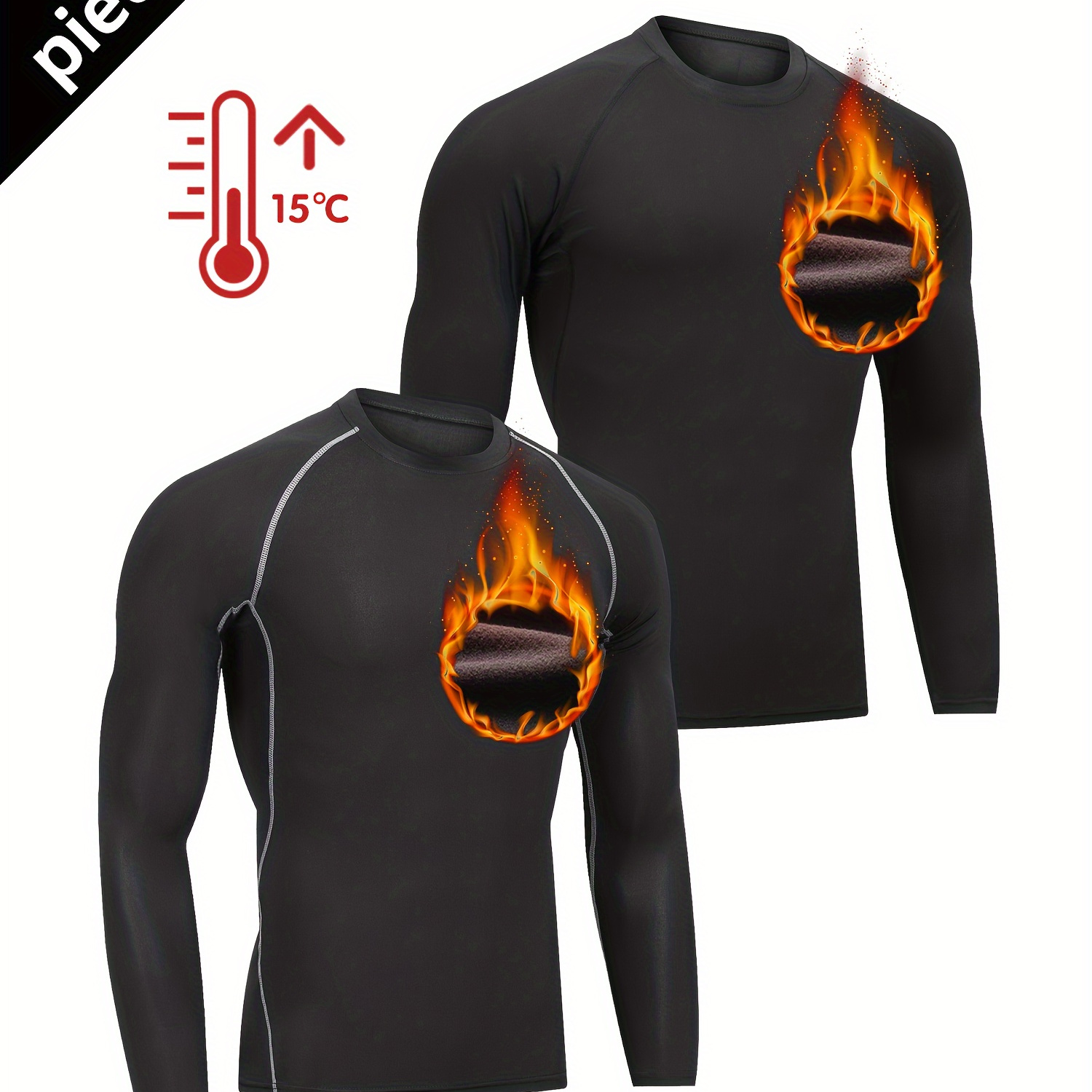 

Men's 2-pack Thermal Athletic Tops - Fleece Lined Shirts For Running, Gym, Cycling, Winter Sports & Outdoor Activities