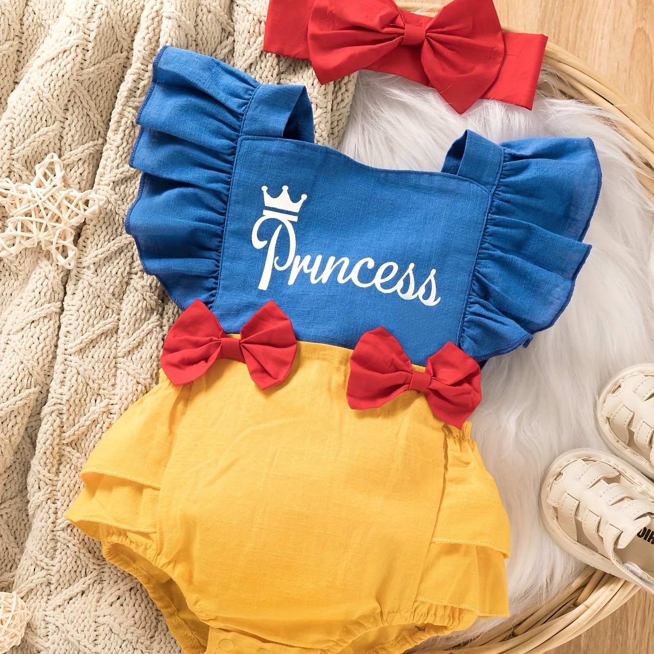 

2pcs Newborn Infant Romper Ruffle Sleeveless Bowknot Decor Bodysuit Onesies & Bow Headband Set For Baby Girls Toddler Clothes Summer Sunsuit