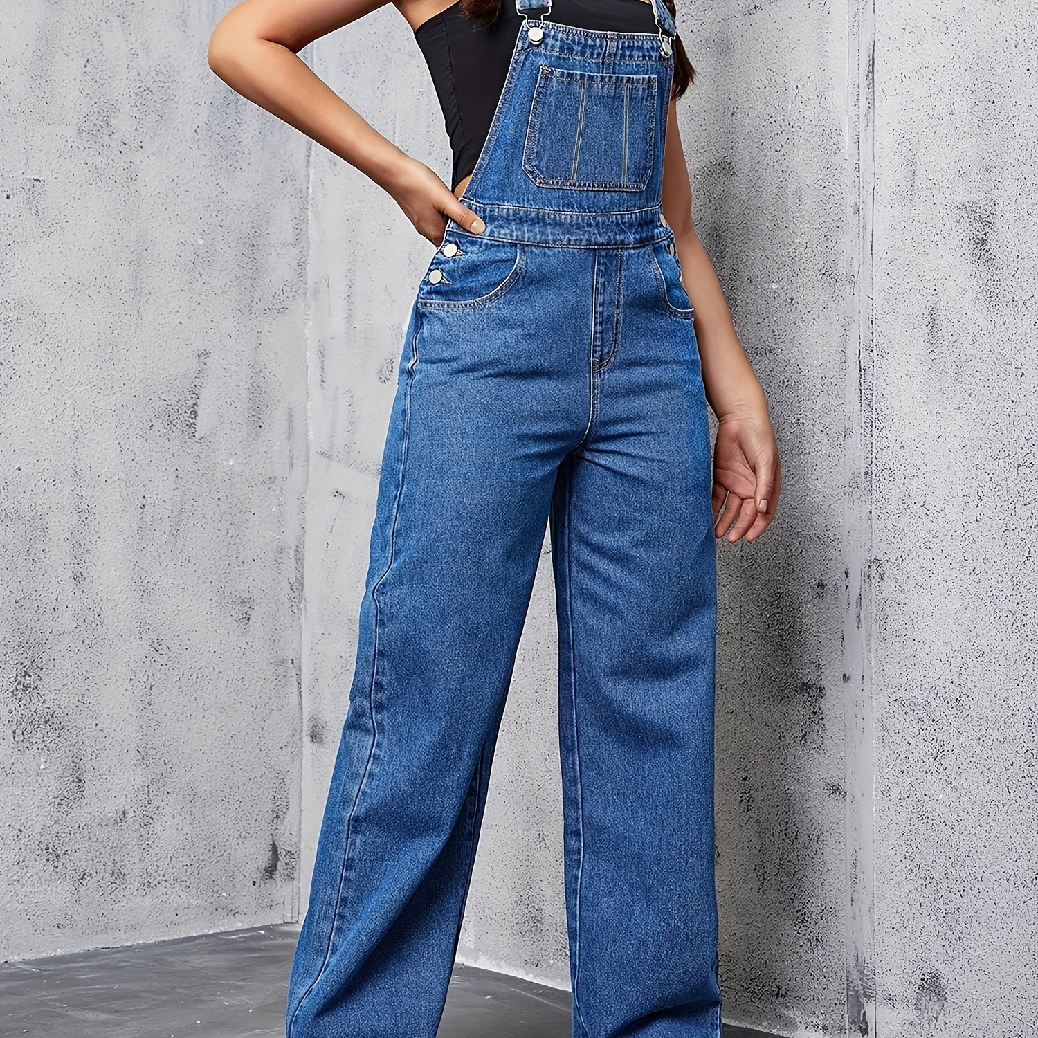 

Womens Overalls Denim Straight Wide Leg Jeans Overall Loose Fit Bib Baggy Jean Jumpsuits Adjustable Straps.