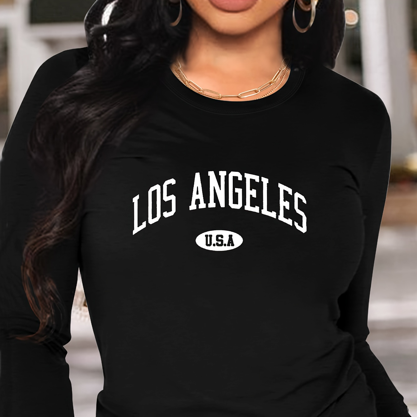 

Letter Print T-shirt, Long Sleeve Crew Neck Casual Top For Spring & Fall, Women's Clothing
