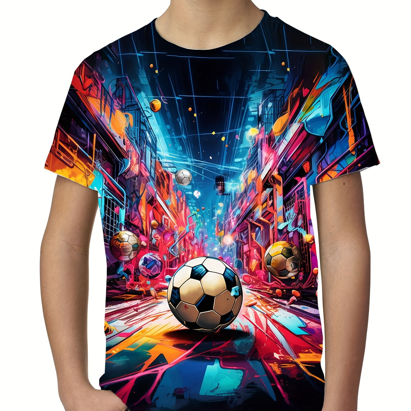 

Trendy Soccer Graffiti 3d Print Boy's Leisure Sports T-shirt - Comfortable Summer Outdoor Clothing